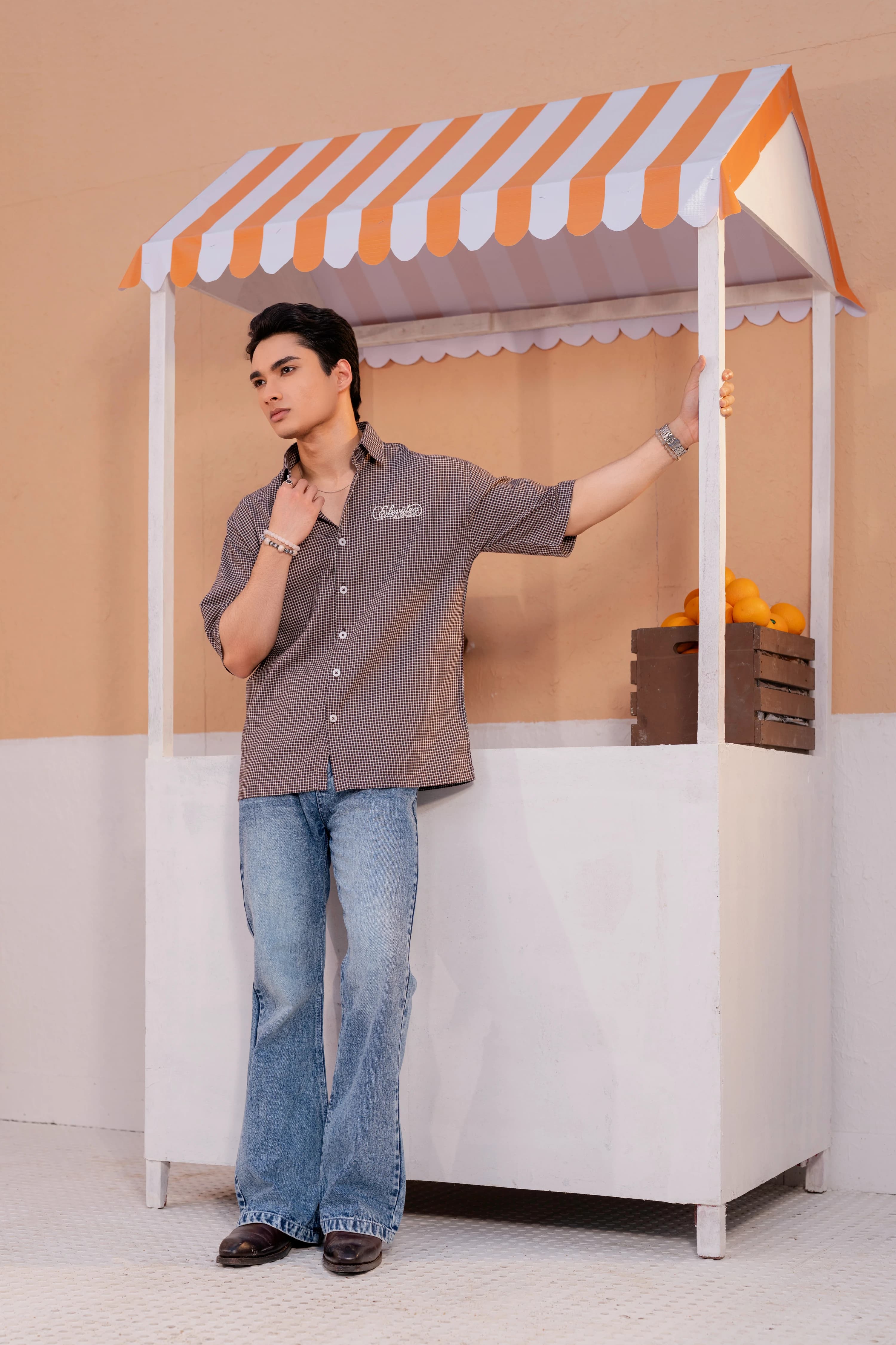 Gingham Check Boxy Shirt | Chocolate thumbnail 1