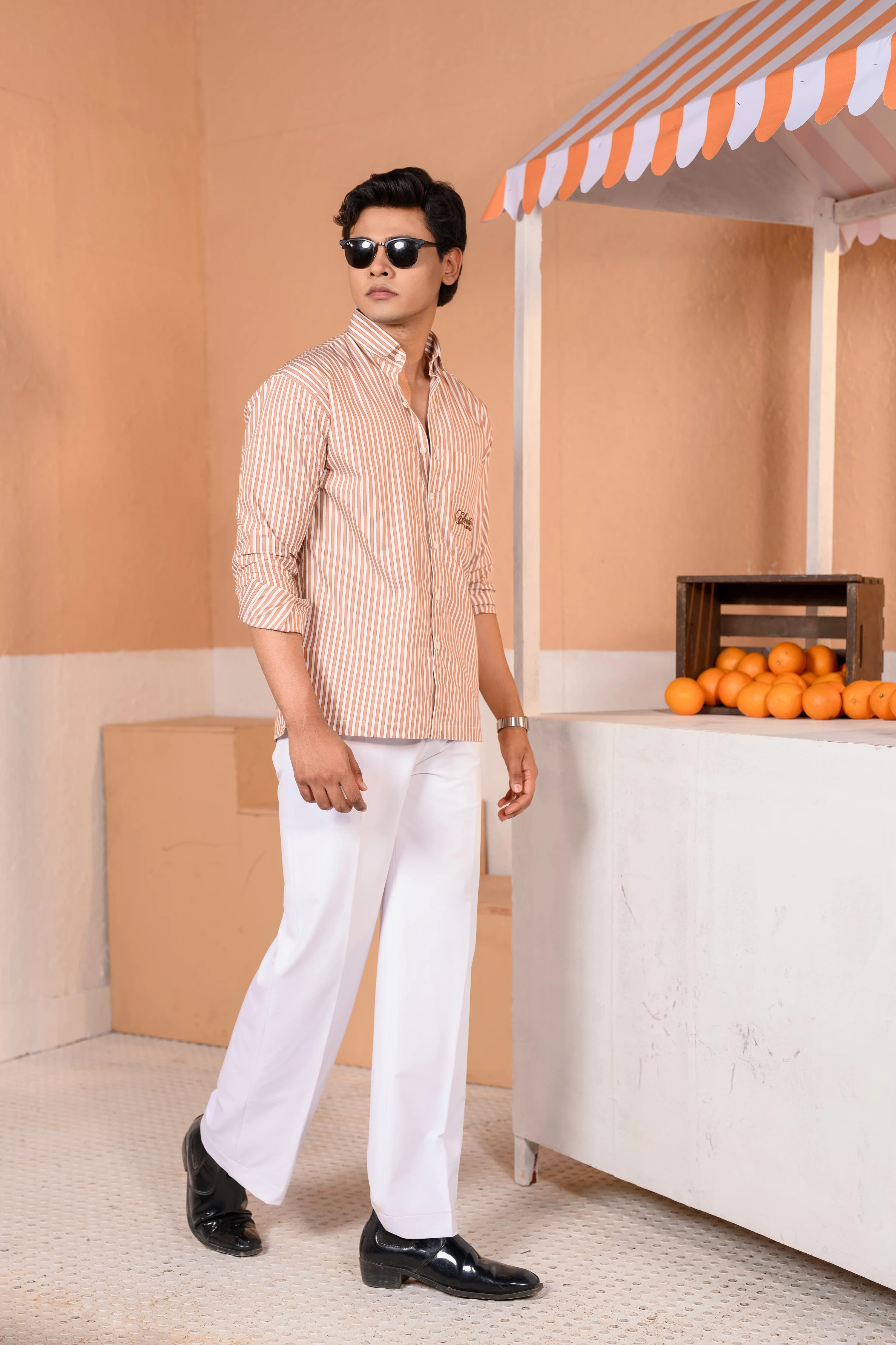 Casual Embo Stripe Shirt | Brown thumbnail 3
