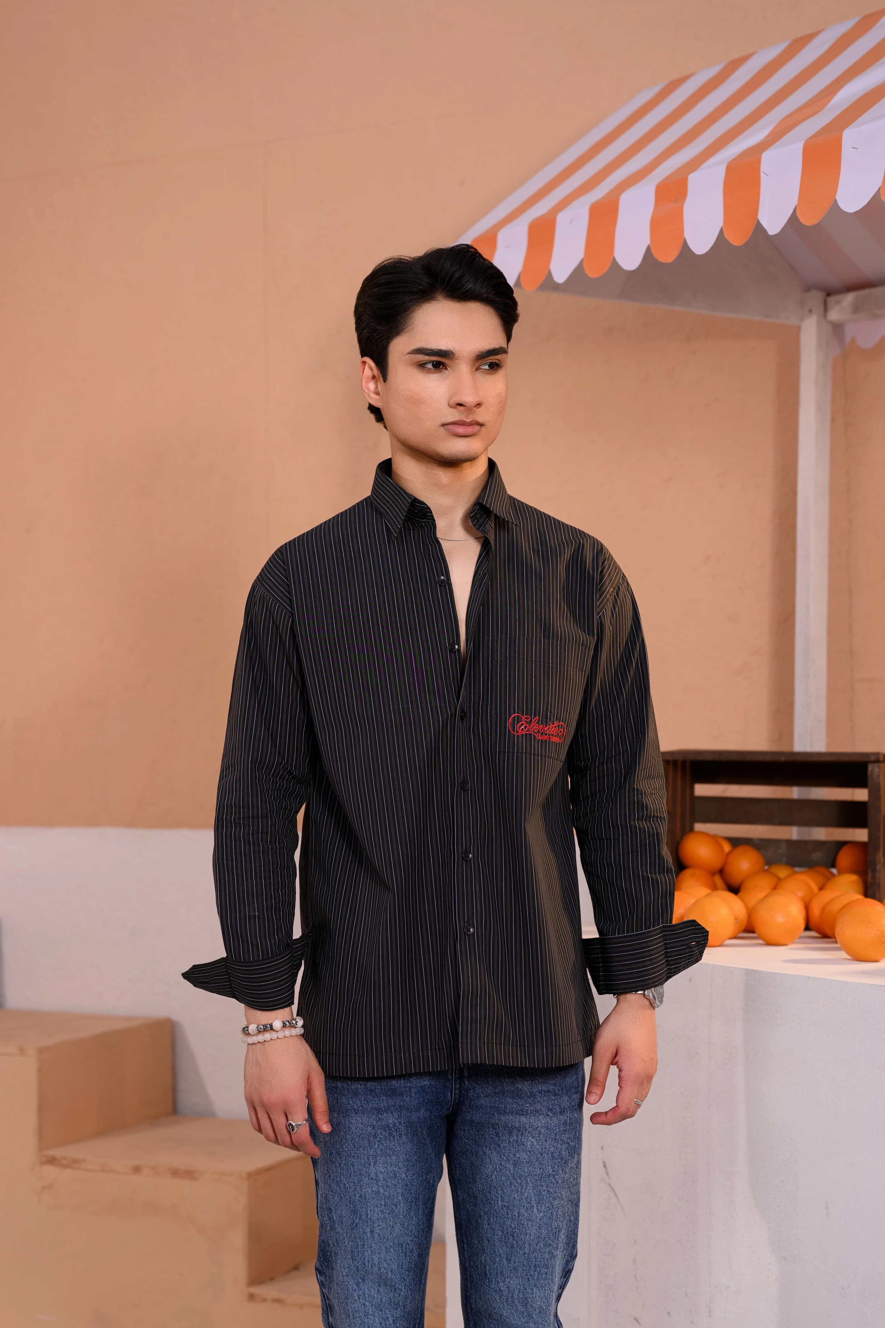 Casual Embo Stripe Shirt | Black thumbnail 3