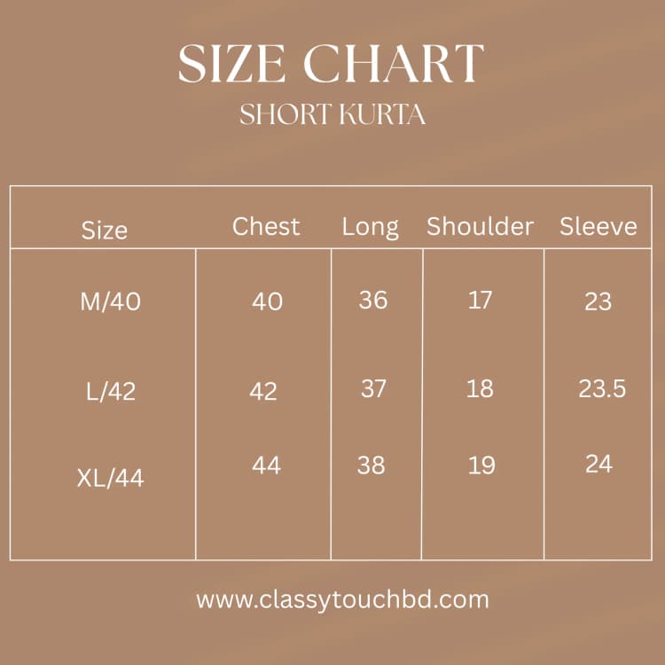 Short Kurta Panjabi Size Chart