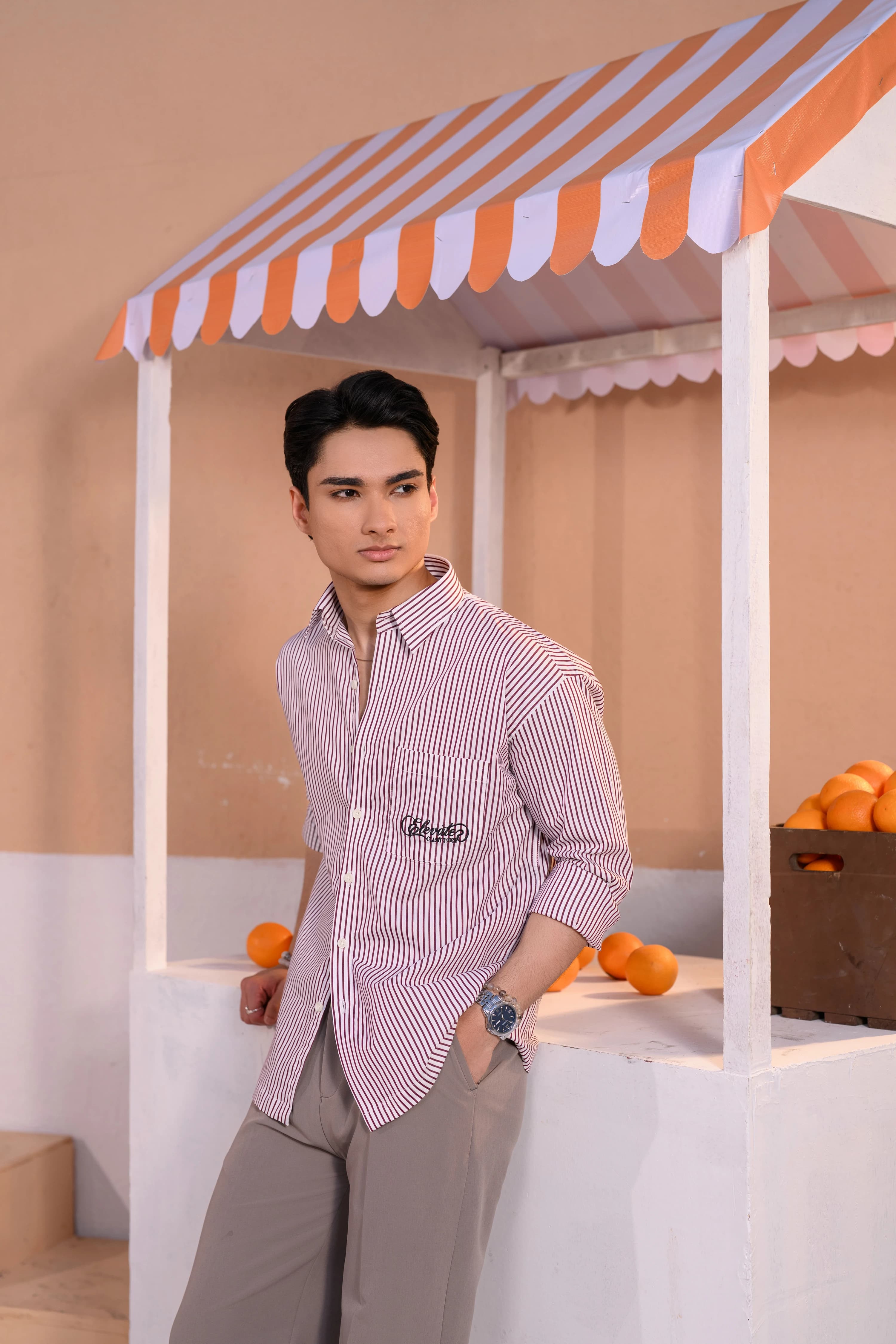 Casual Embo Stripe Shirt | Red Stripe thumbnail 2