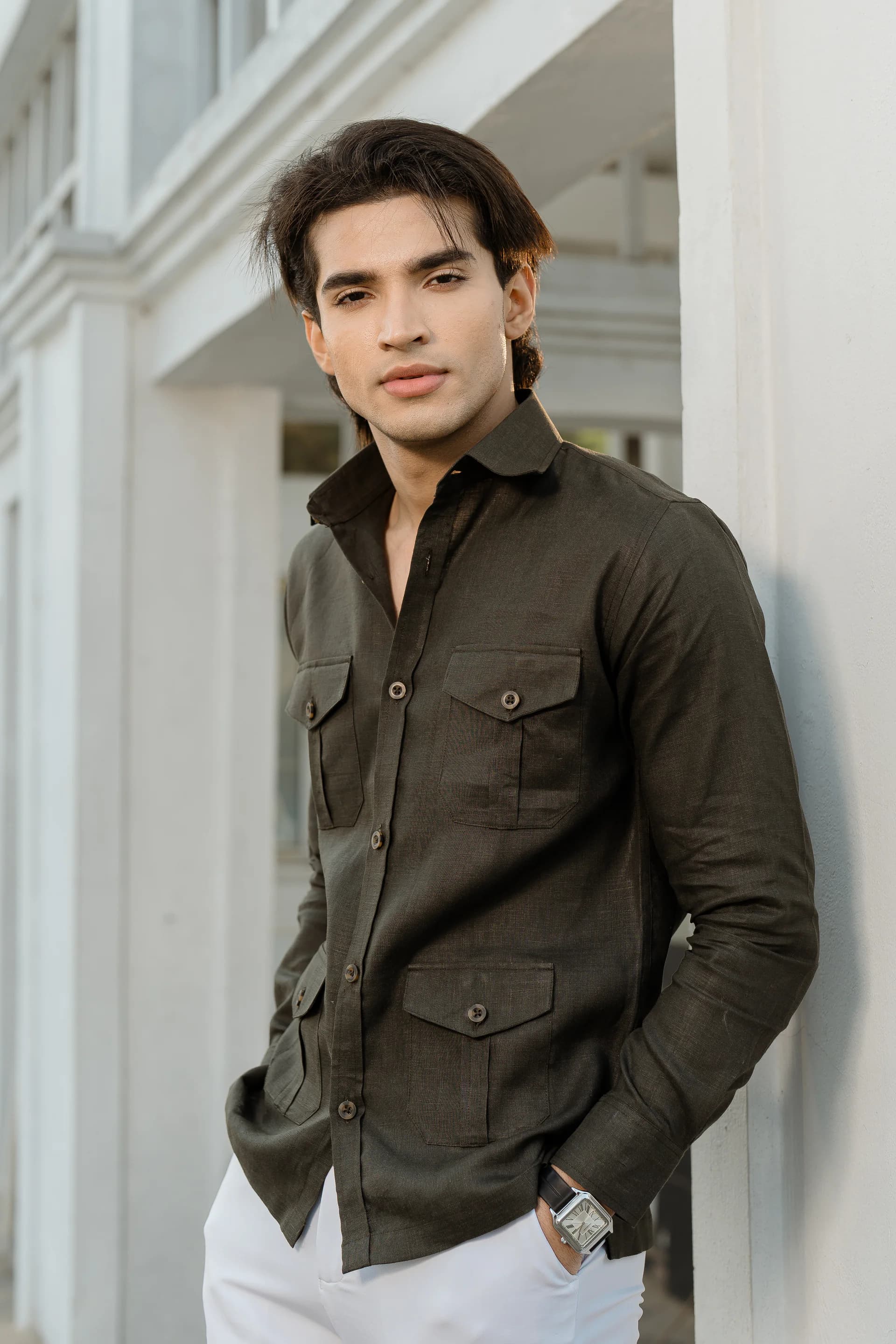 Safari Linen Shirt - Deep Olive thumbnail 2