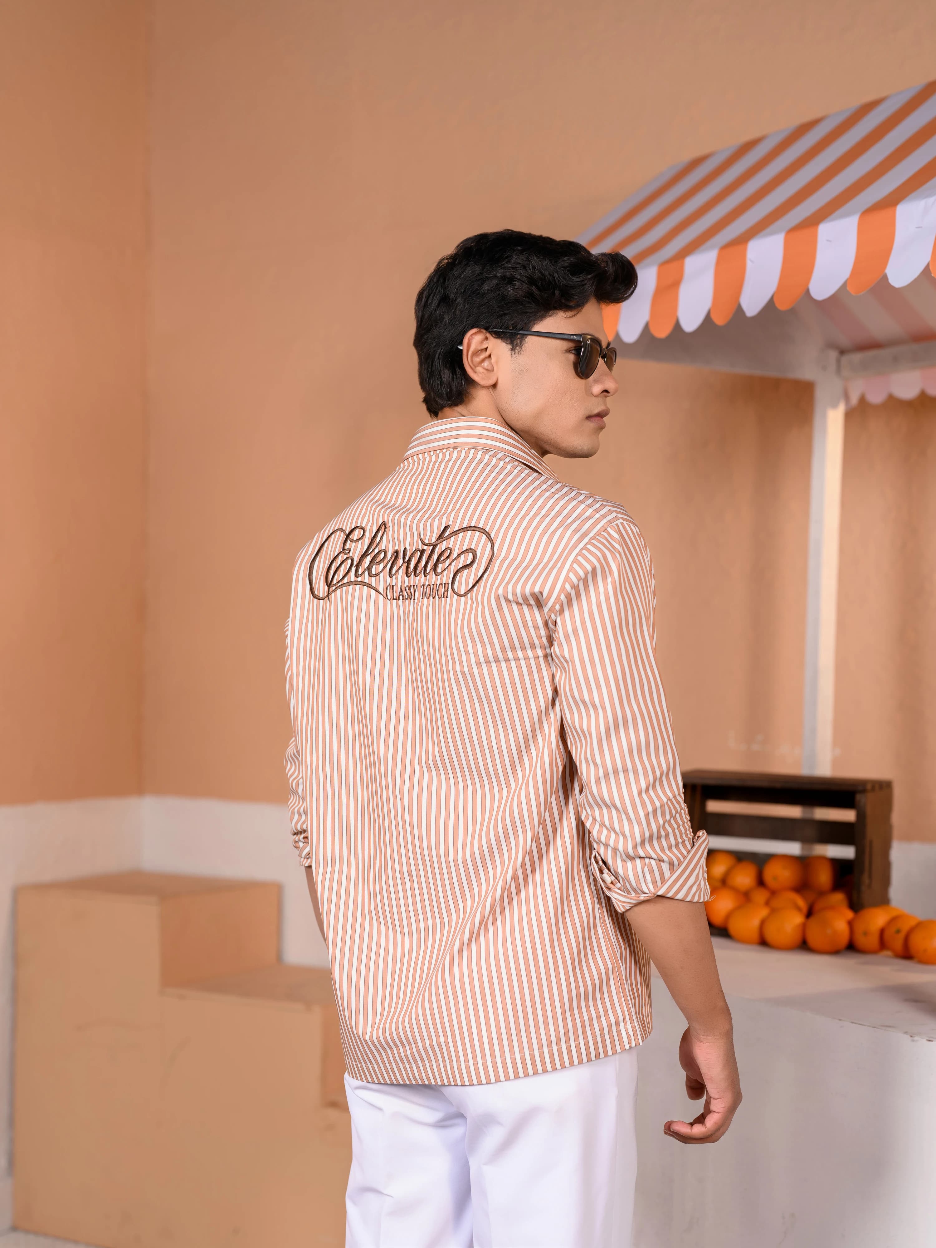 Casual Embo Stripe Shirt | Brown thumbnail 2