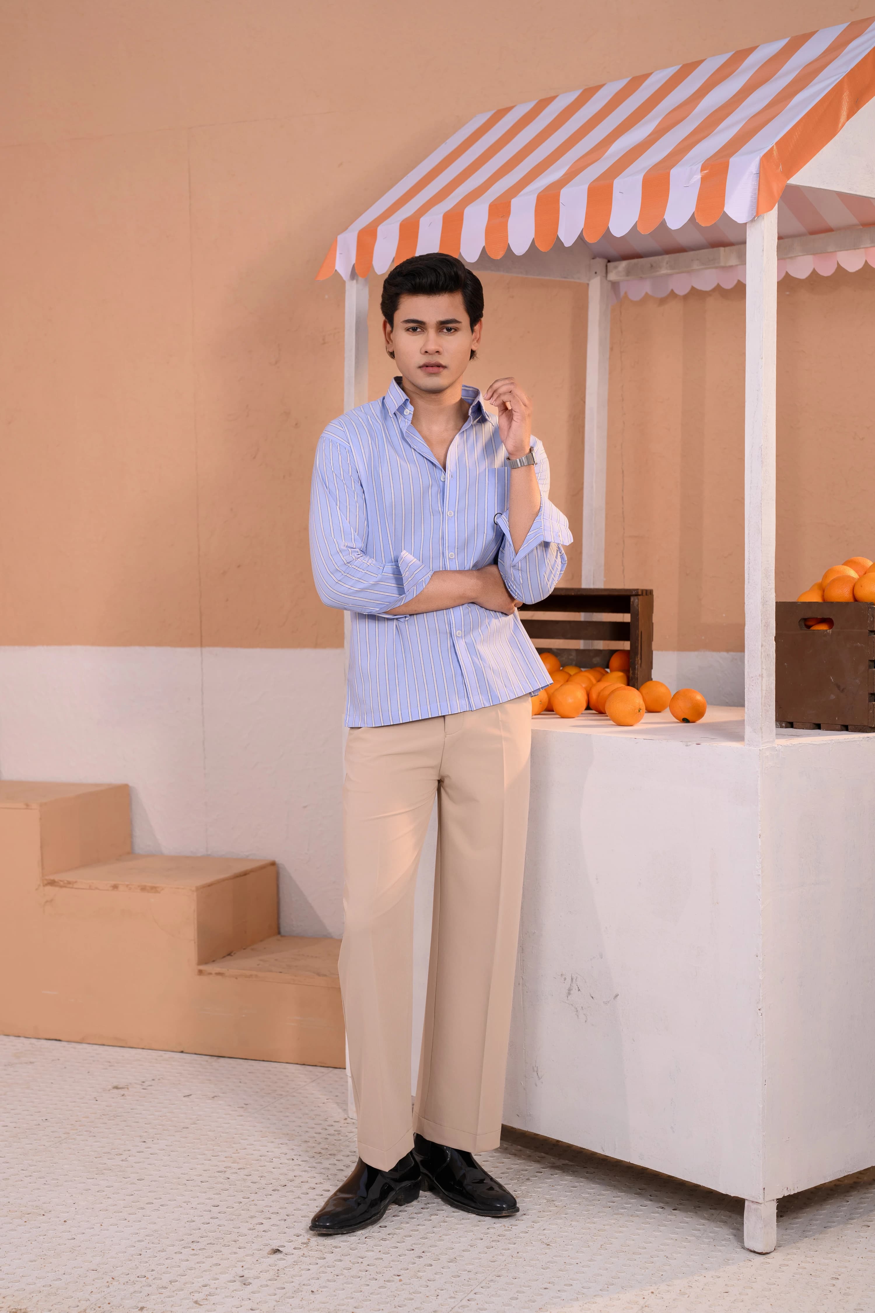 Casual Embo Stripe Shirt | Light blue thumbnail 4