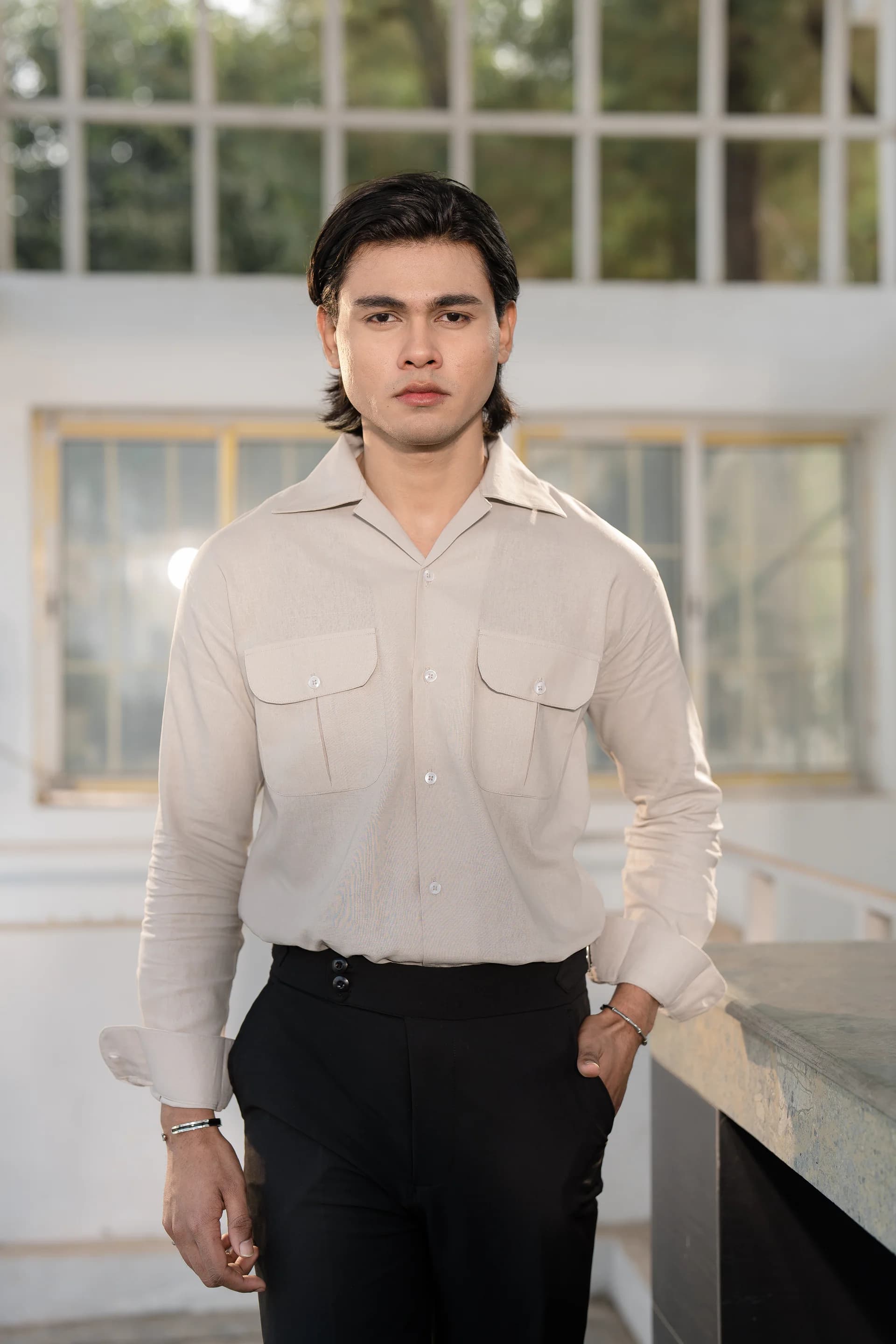 Double Pocket Linen Shirt - Stone beige thumbnail 1
