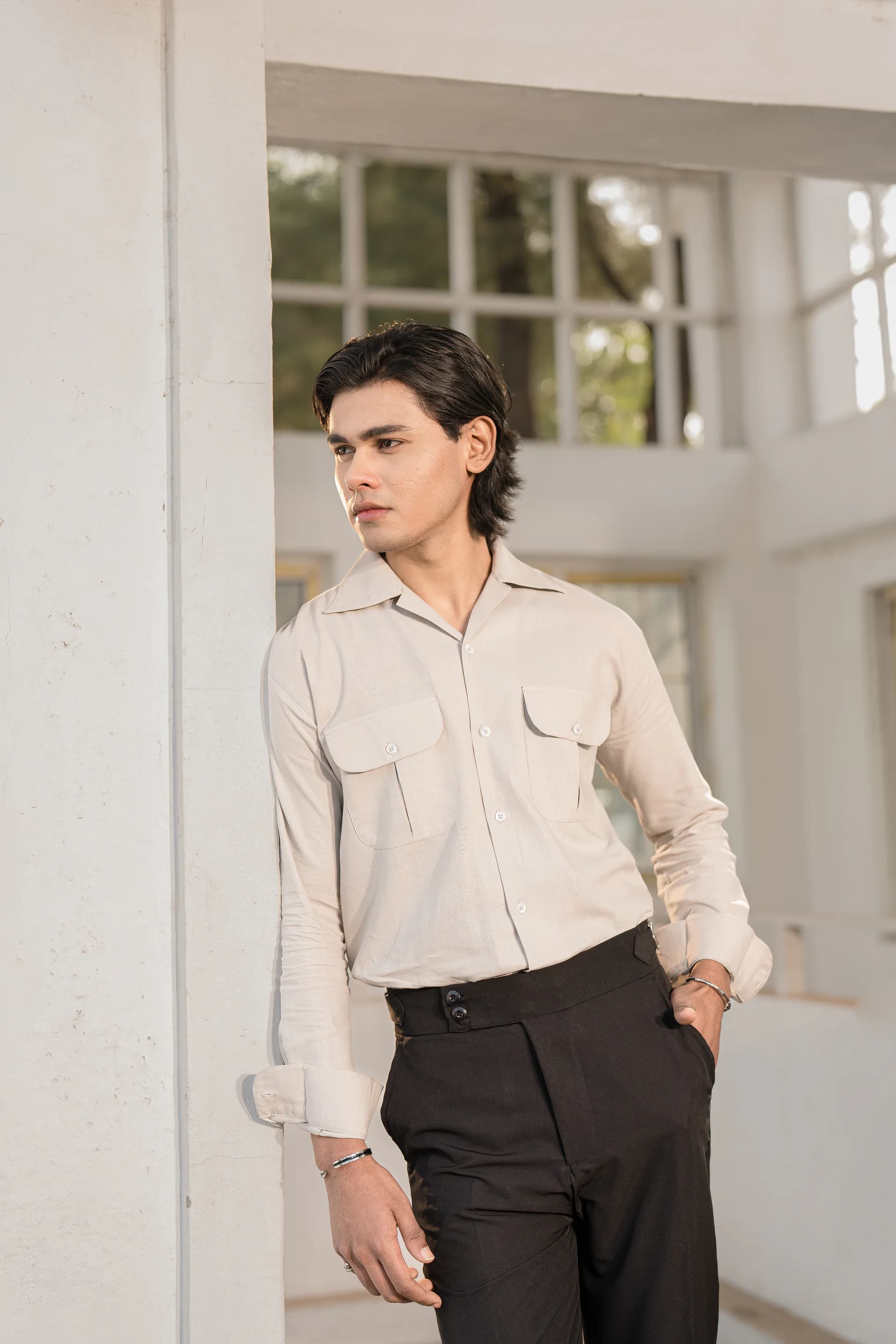 Double Pocket Linen Shirt - Stone beige thumbnail 3