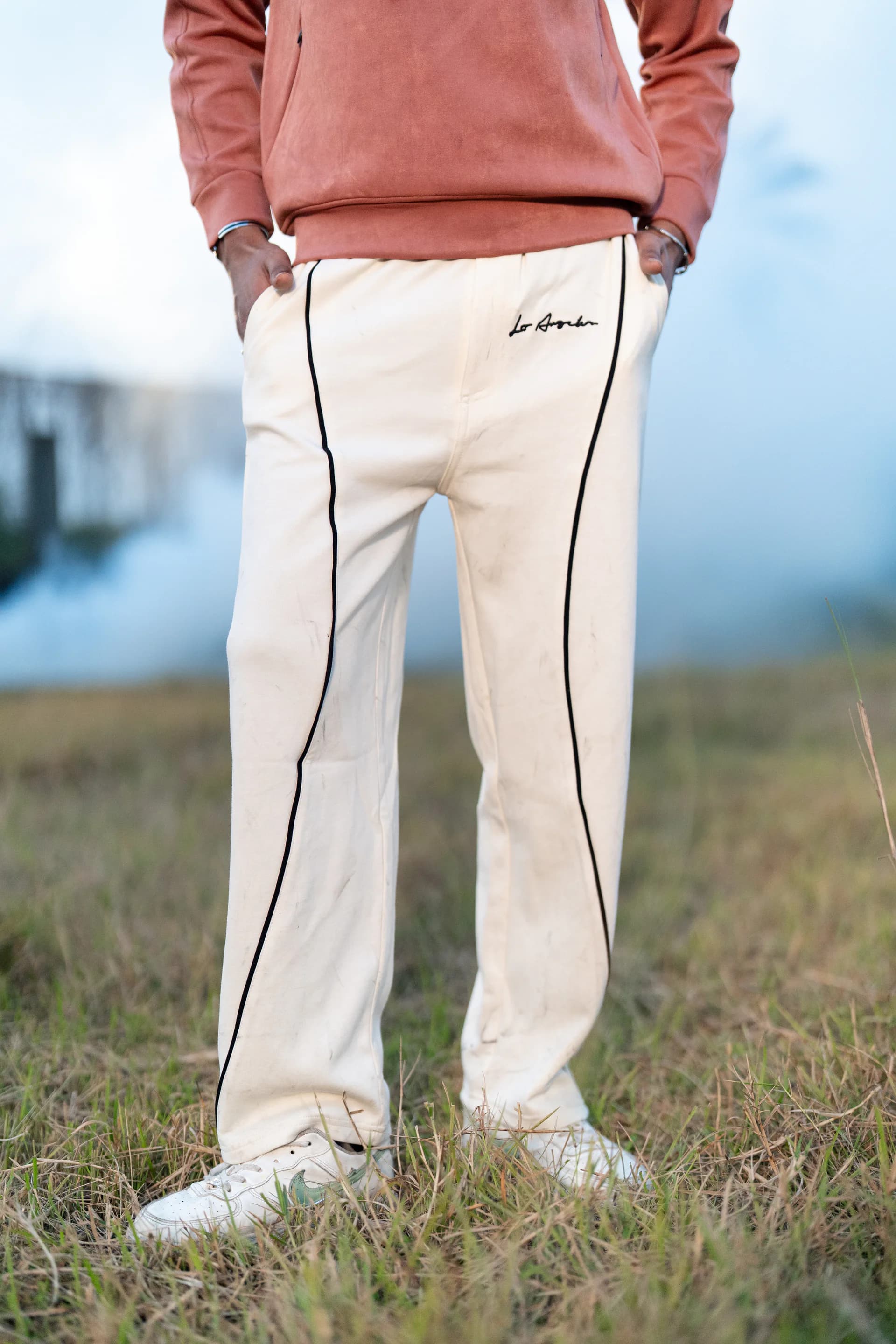 Stripe Baggy Jogger - Off White thumbnail 1