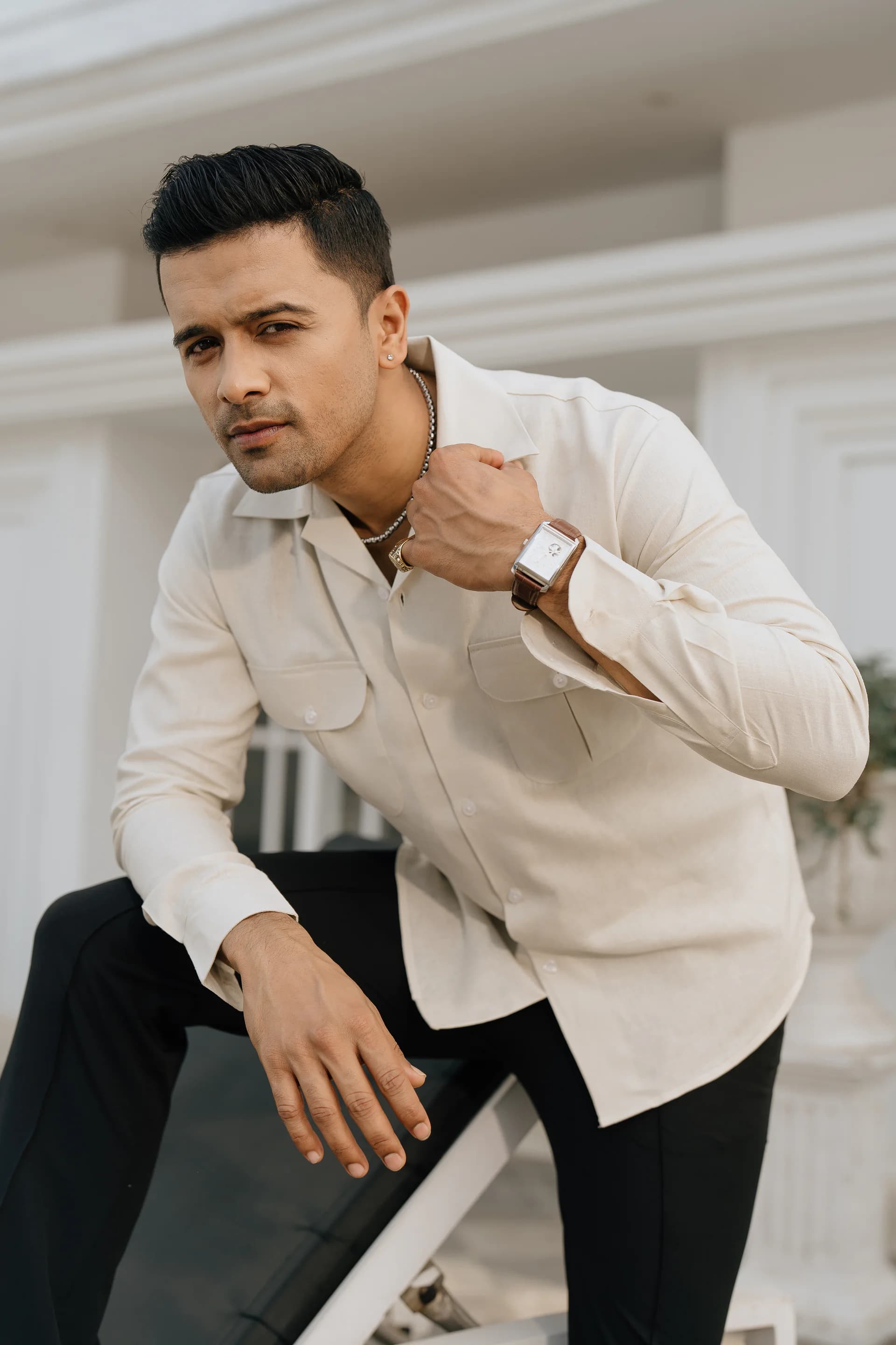 Double Pocket Linen Shirt - Off white thumbnail 4