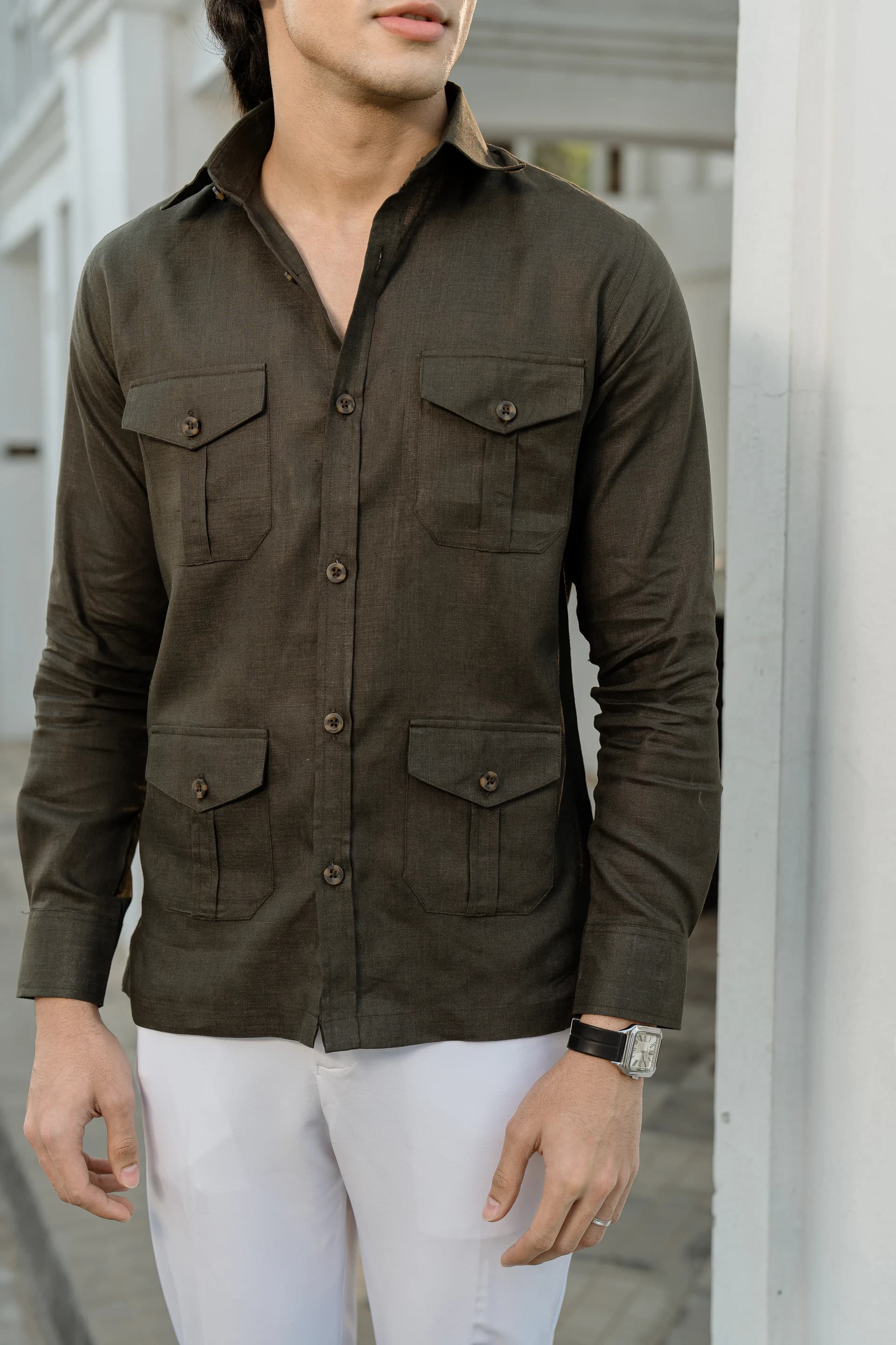Safari Linen Shirt - Deep Olive thumbnail 4