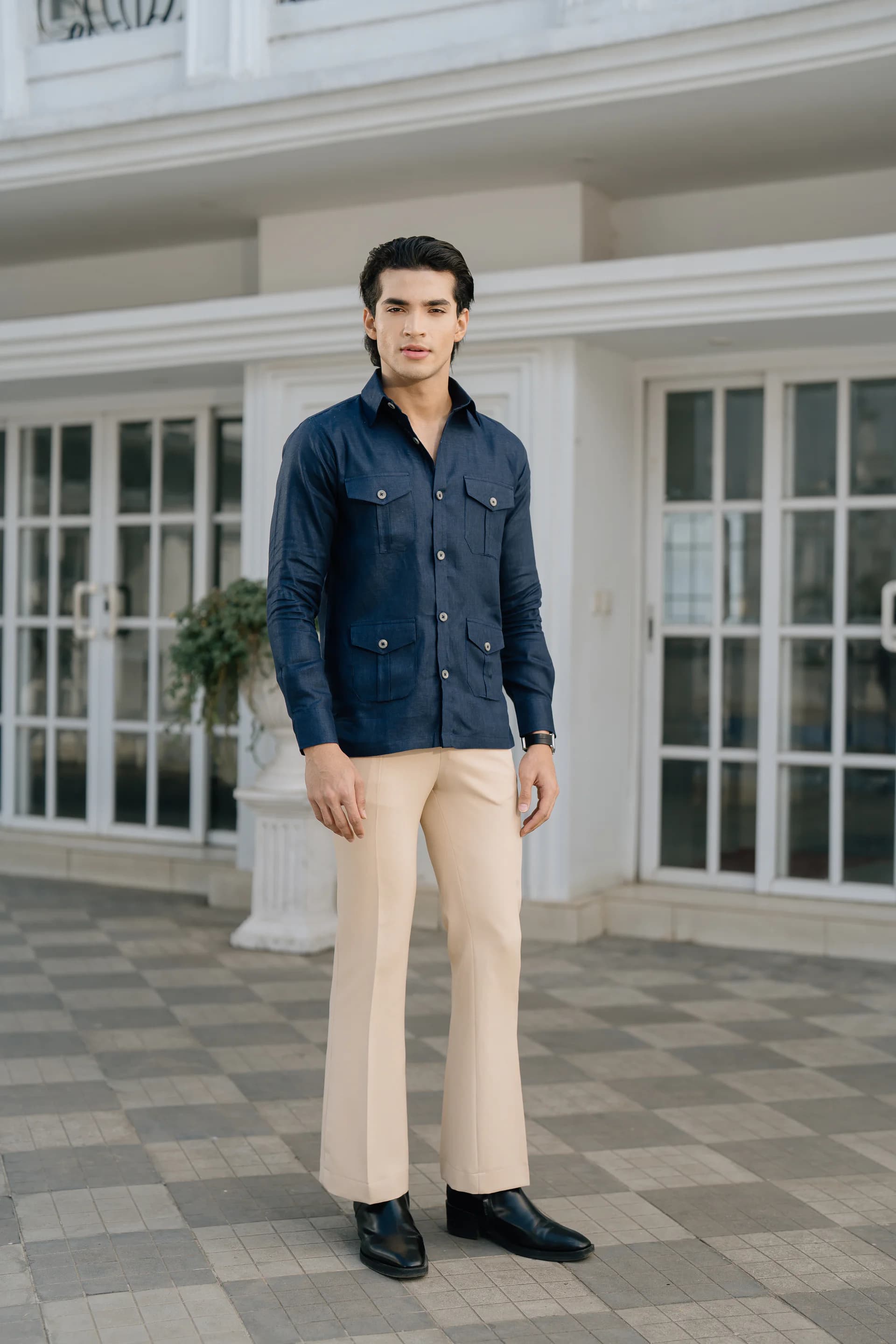 Safari Linen Shirt - Navy blue thumbnail 4