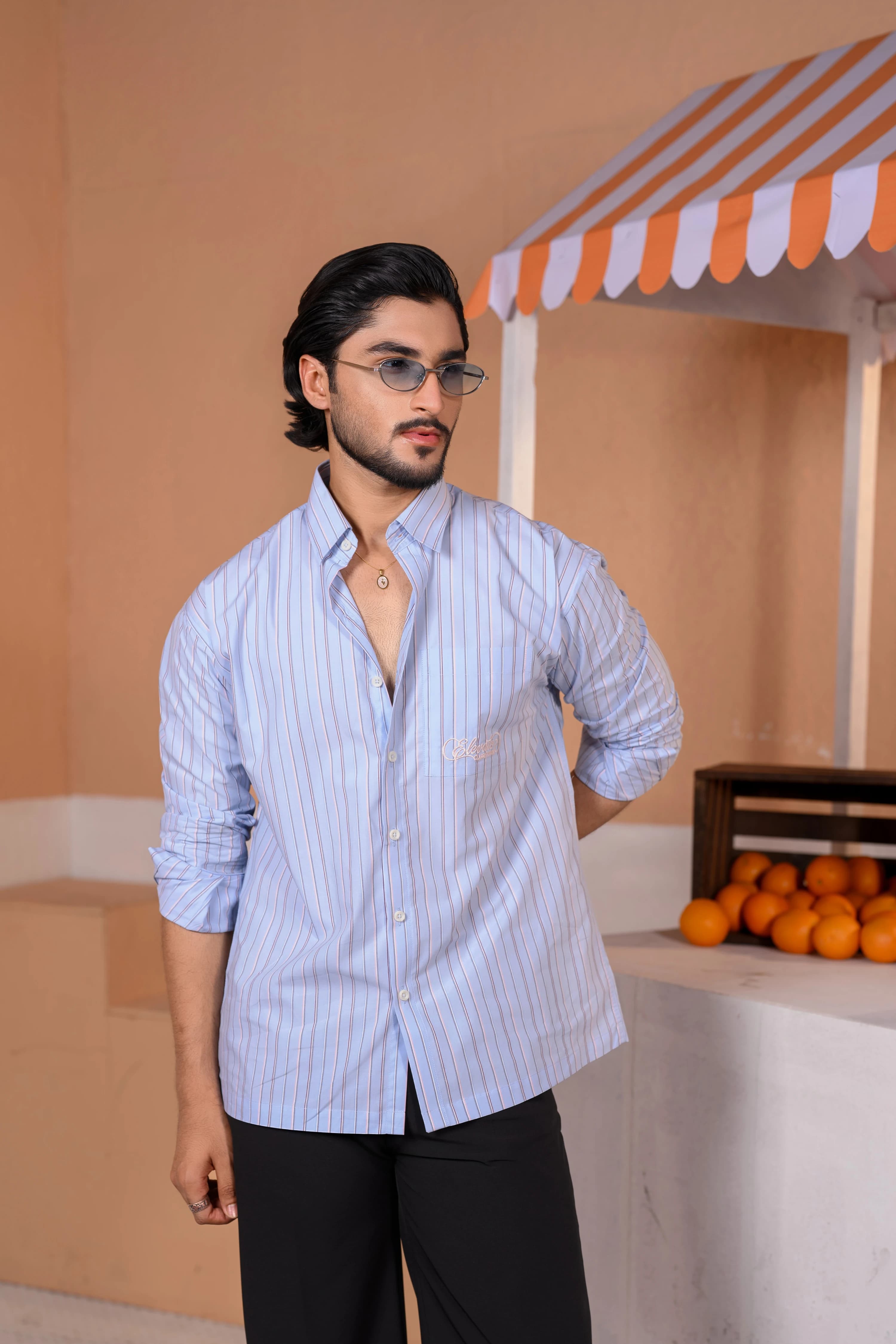 Casual Embo Stripe Shirt | Light Sky thumbnail 1