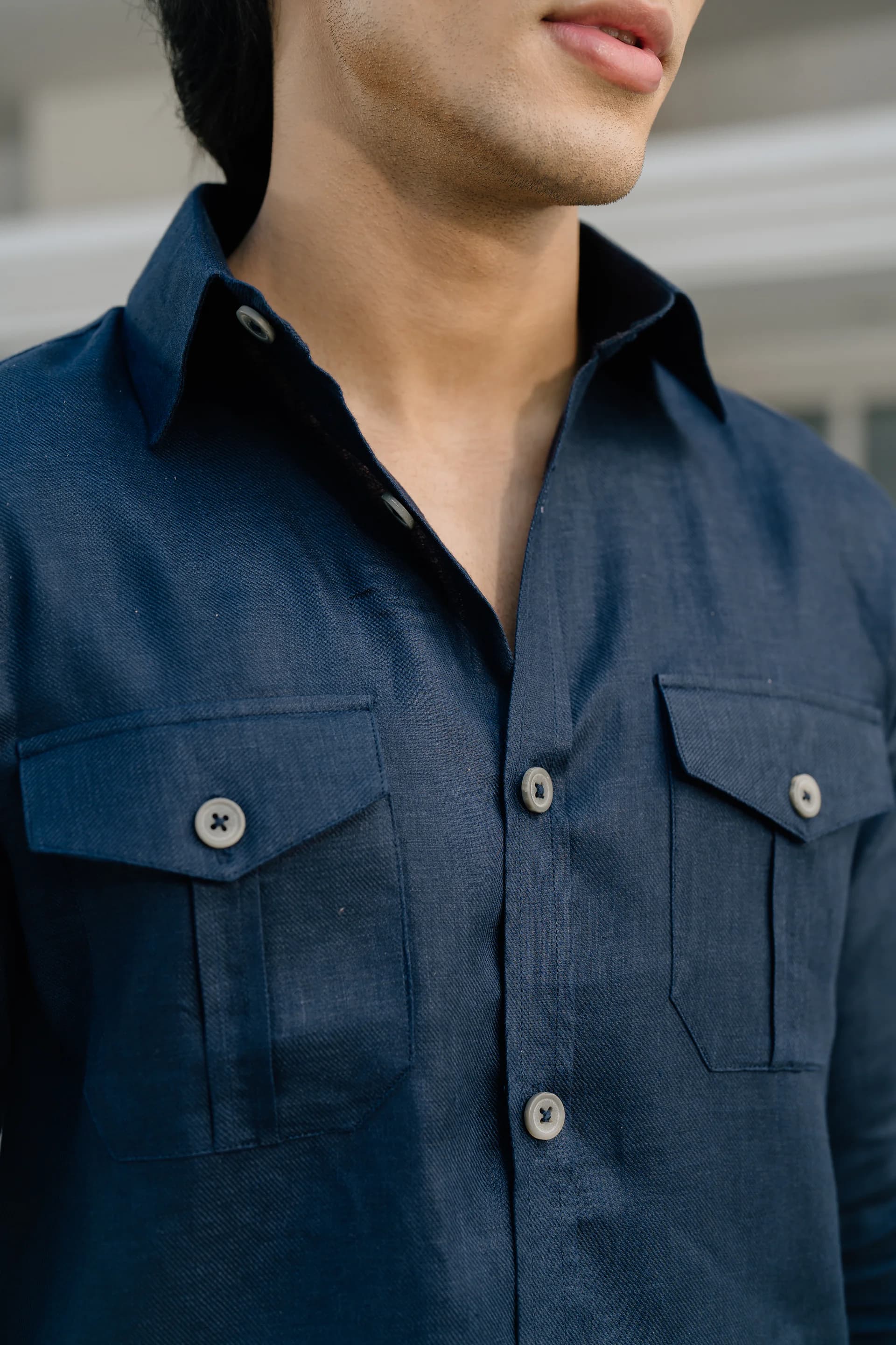 Safari Linen Shirt - Navy blue thumbnail 3