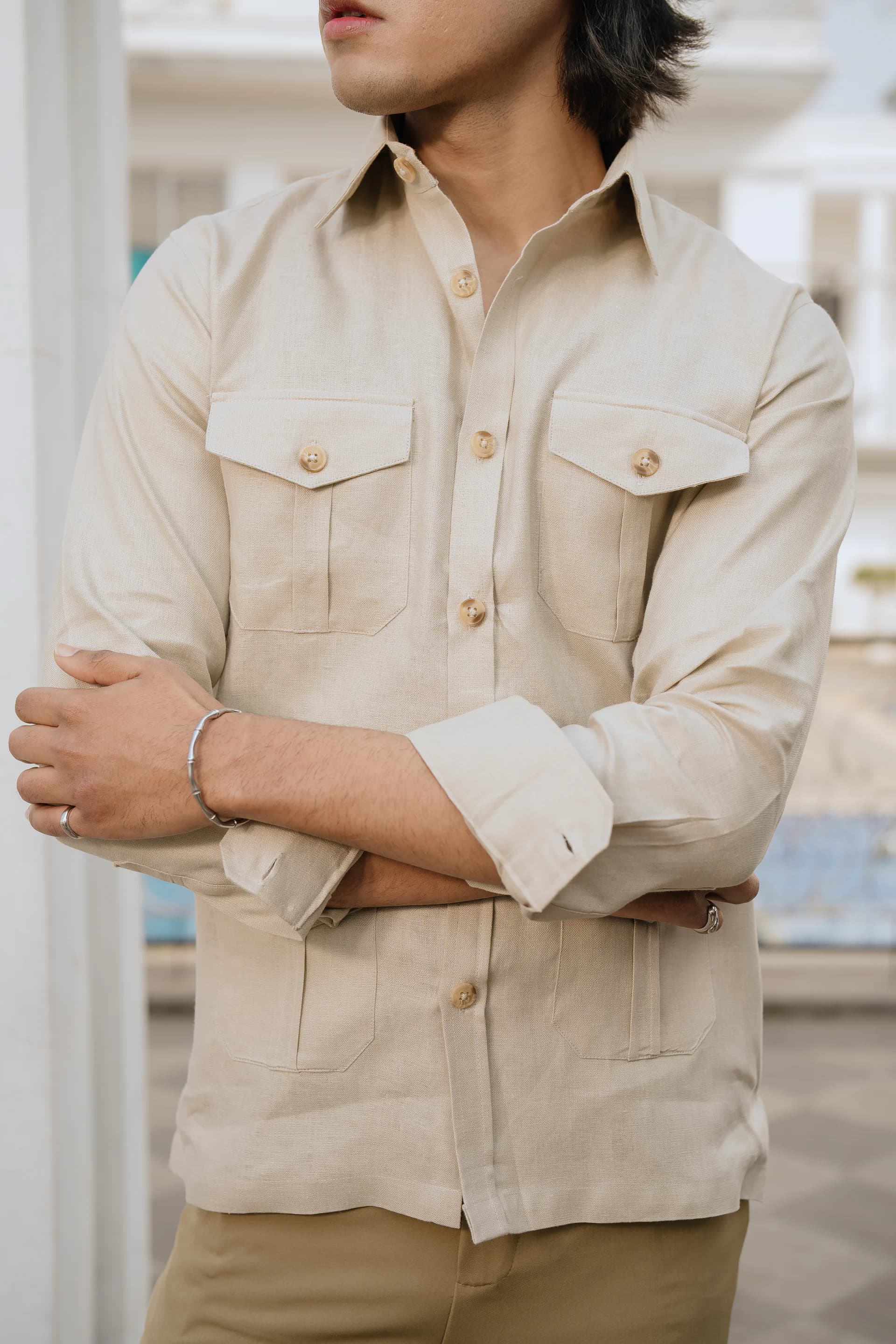 Safari Linen Shirt - Beige thumbnail 1