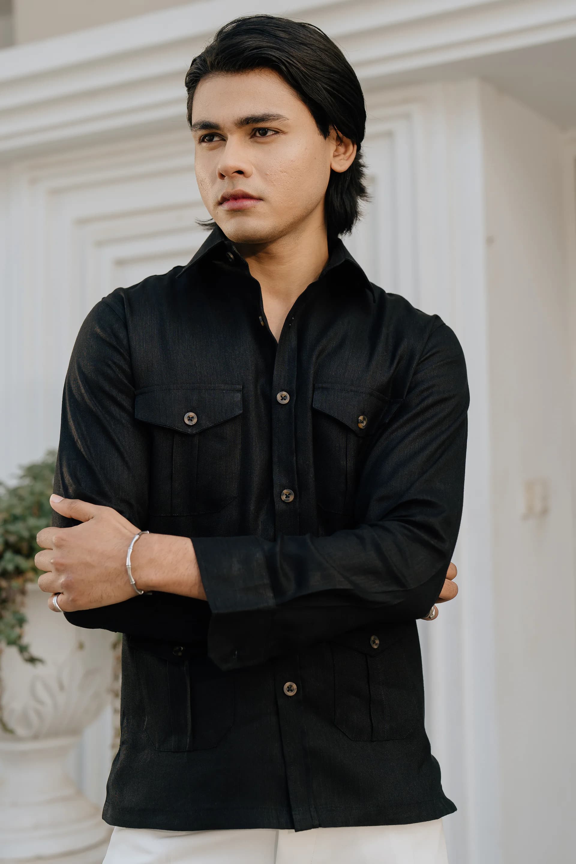 Safari Linen Shirt - Black thumbnail 1