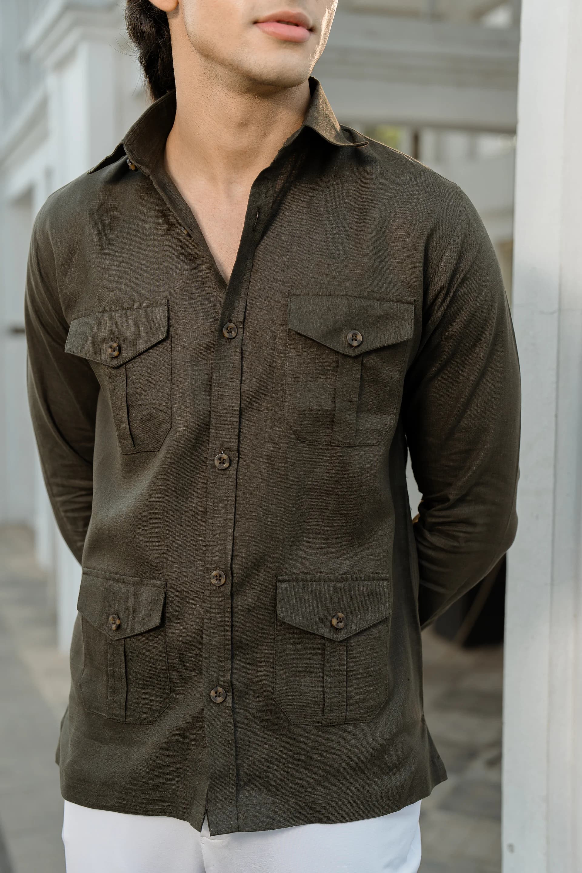 Safari Linen Shirt - Deep Olive thumbnail 1