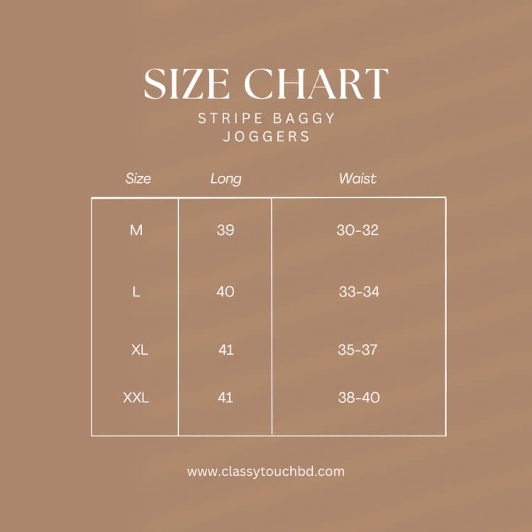 Stripe Baggy Jogger - Black Size Chart