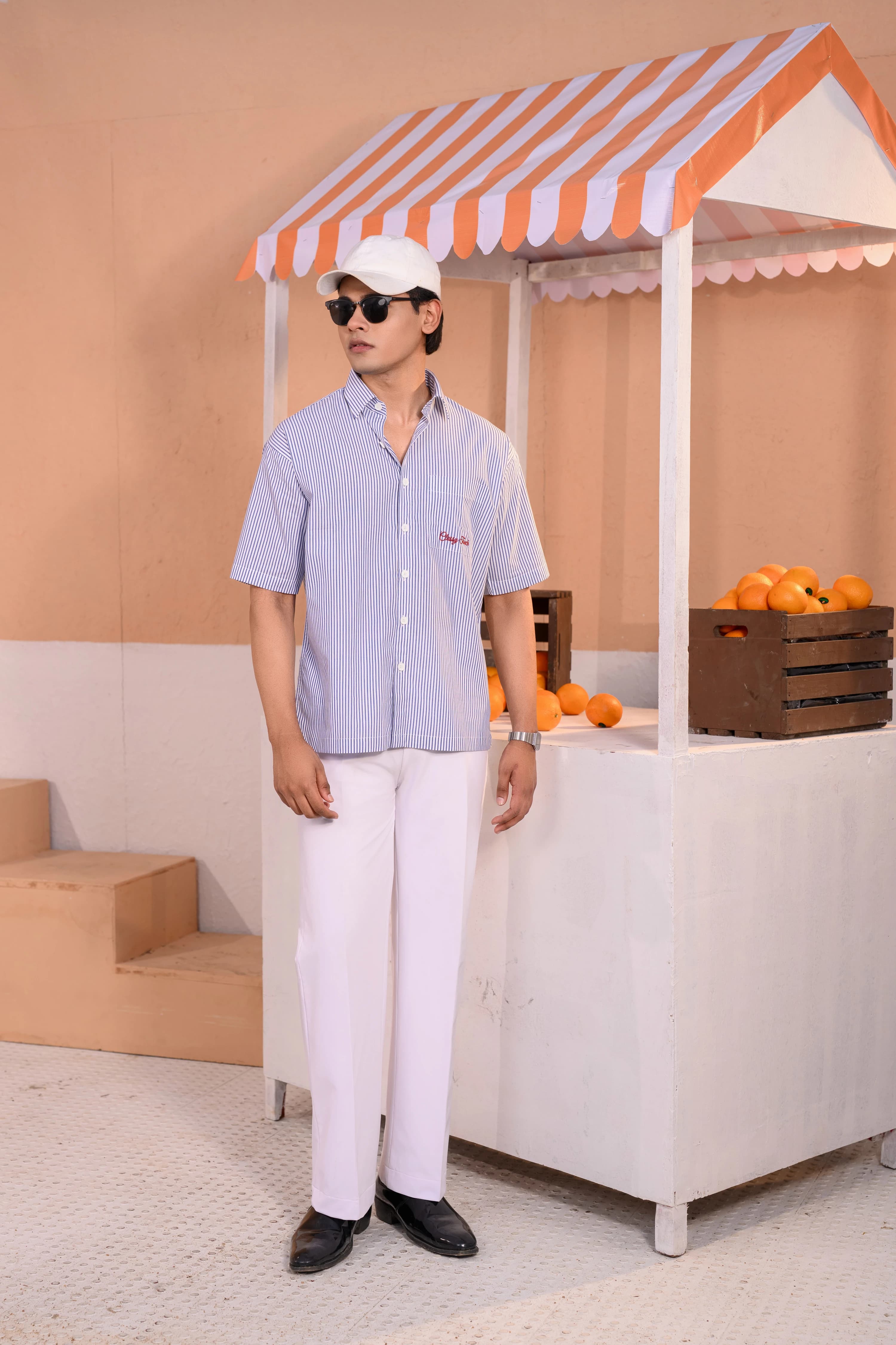 Stripe Boxy Shirt | Blue thumbnail 3