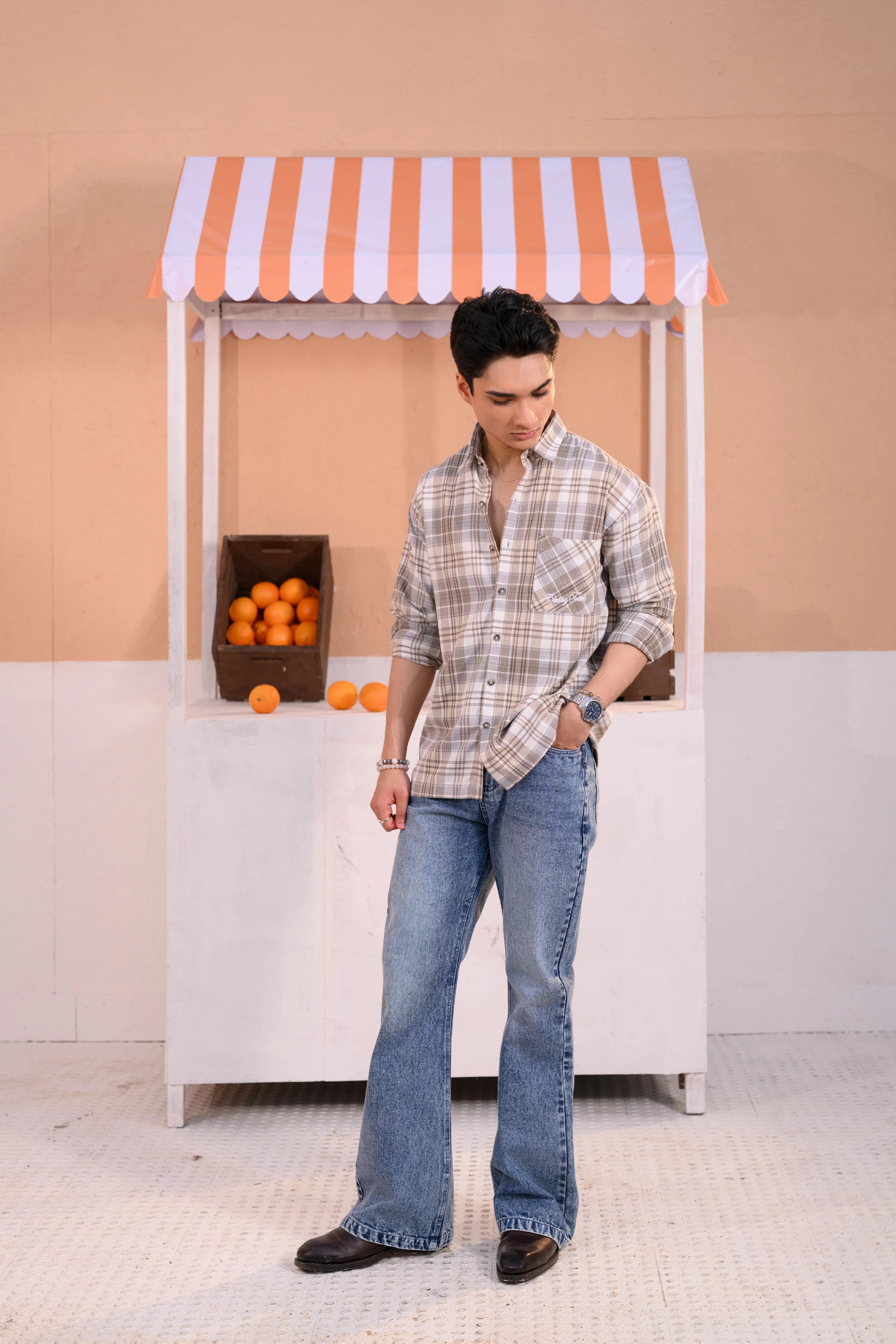 Casual Check Shirt - Cream thumbnail 1