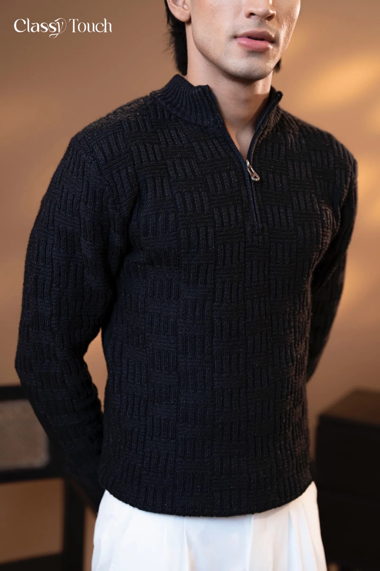 Quarter zip Jacquard Sweater thumbnail 3