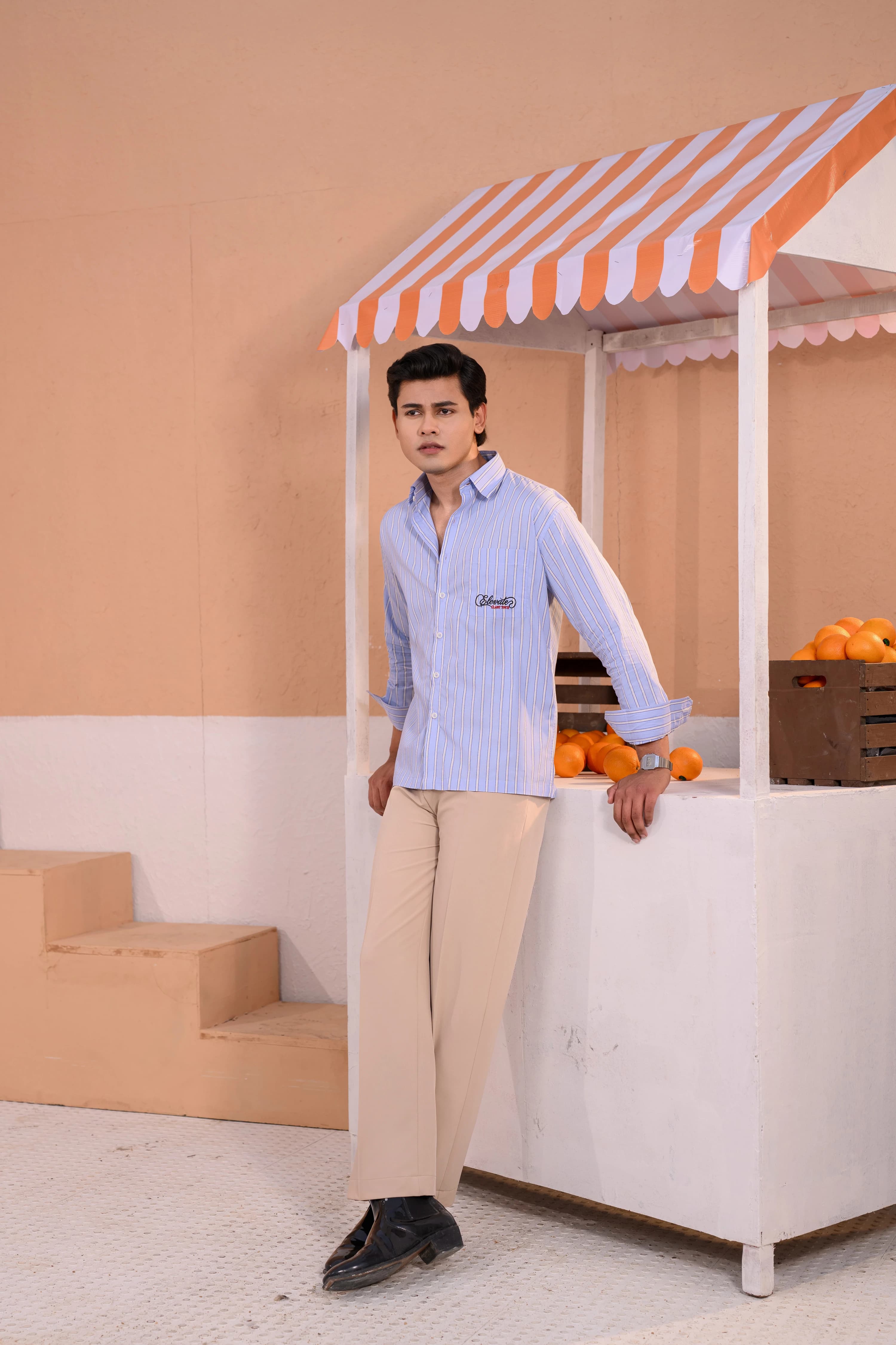 Casual Embo Stripe Shirt | Light blue thumbnail 2