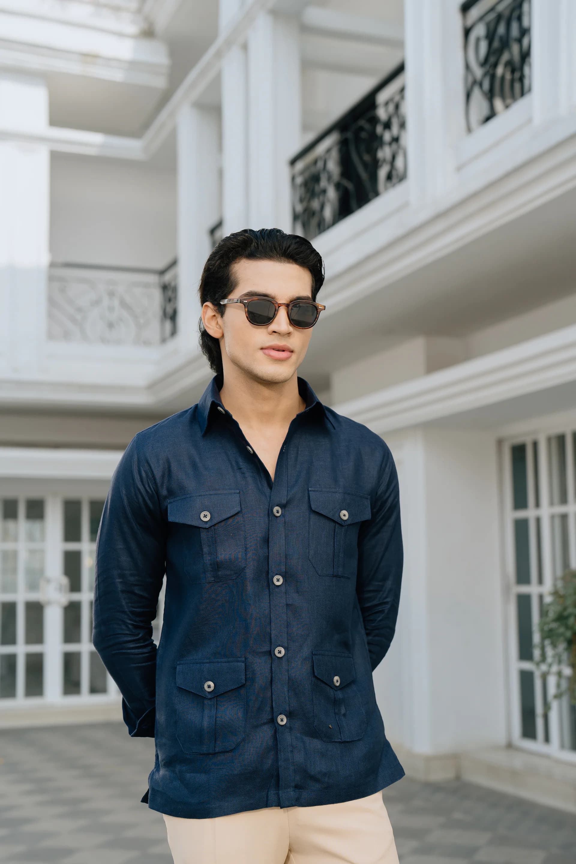 Safari Linen Shirt - Navy blue thumbnail 6