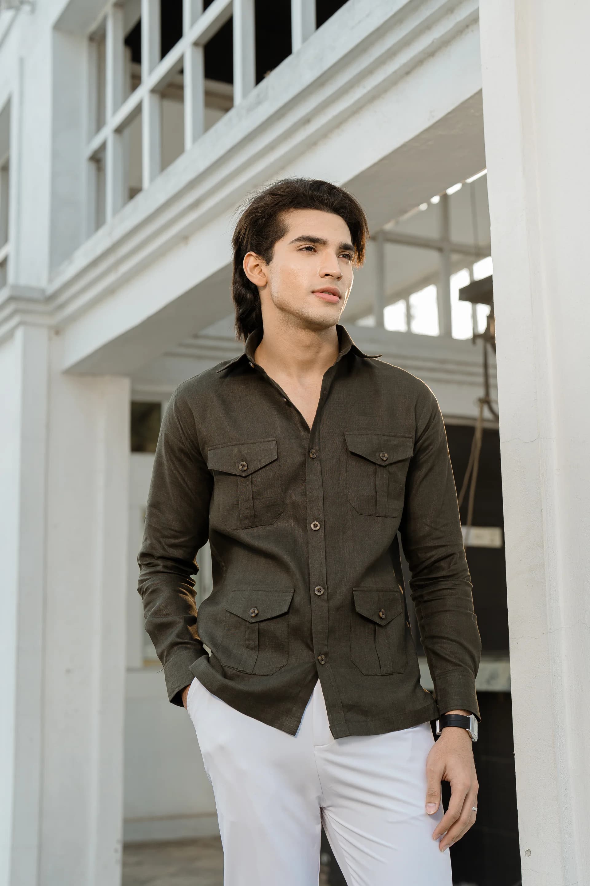 Safari Linen Shirt - Deep Olive thumbnail 3