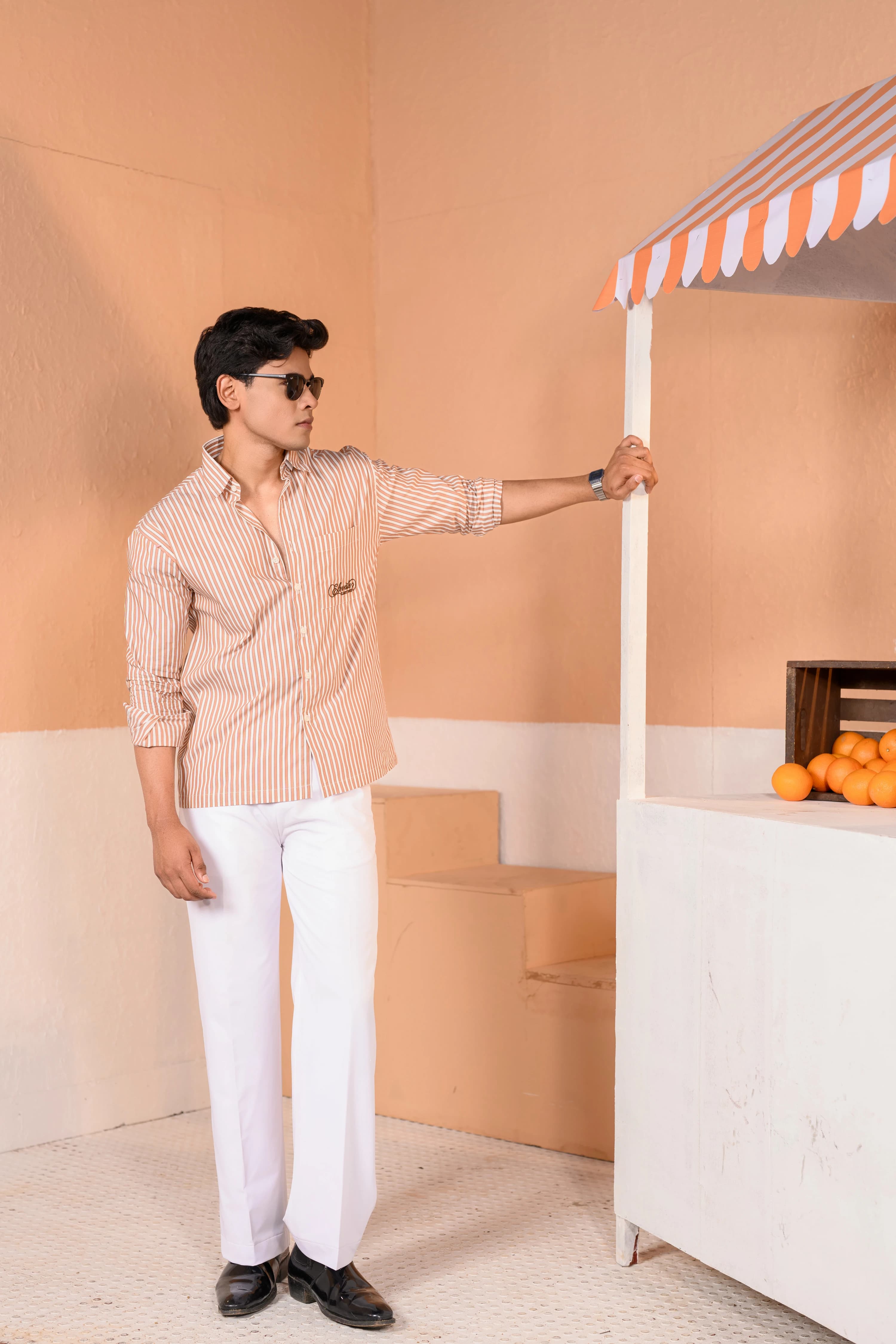 Casual Embo Stripe Shirt | Brown thumbnail 5