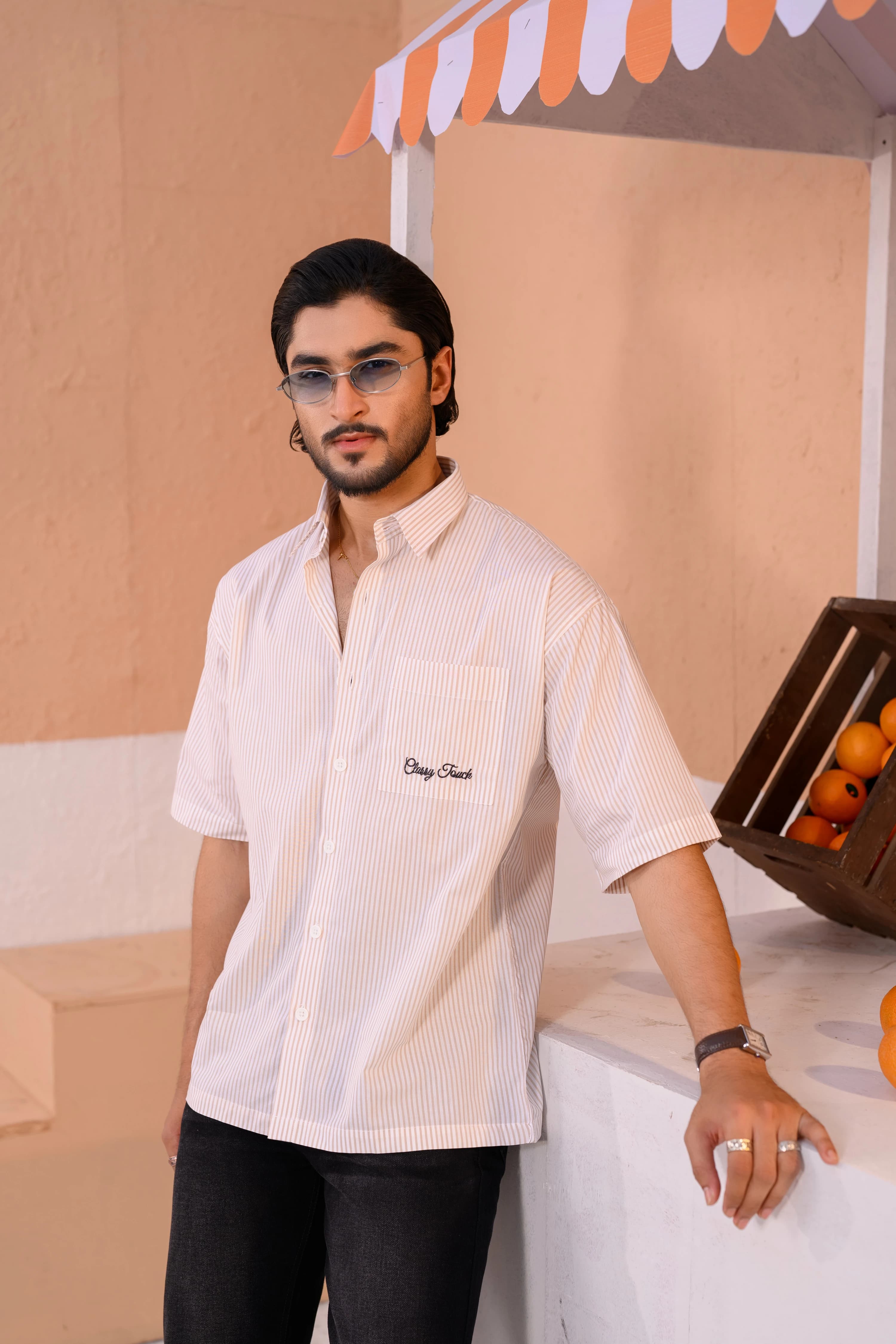 Stripe Boxy Shirt | Yellow thumbnail 1