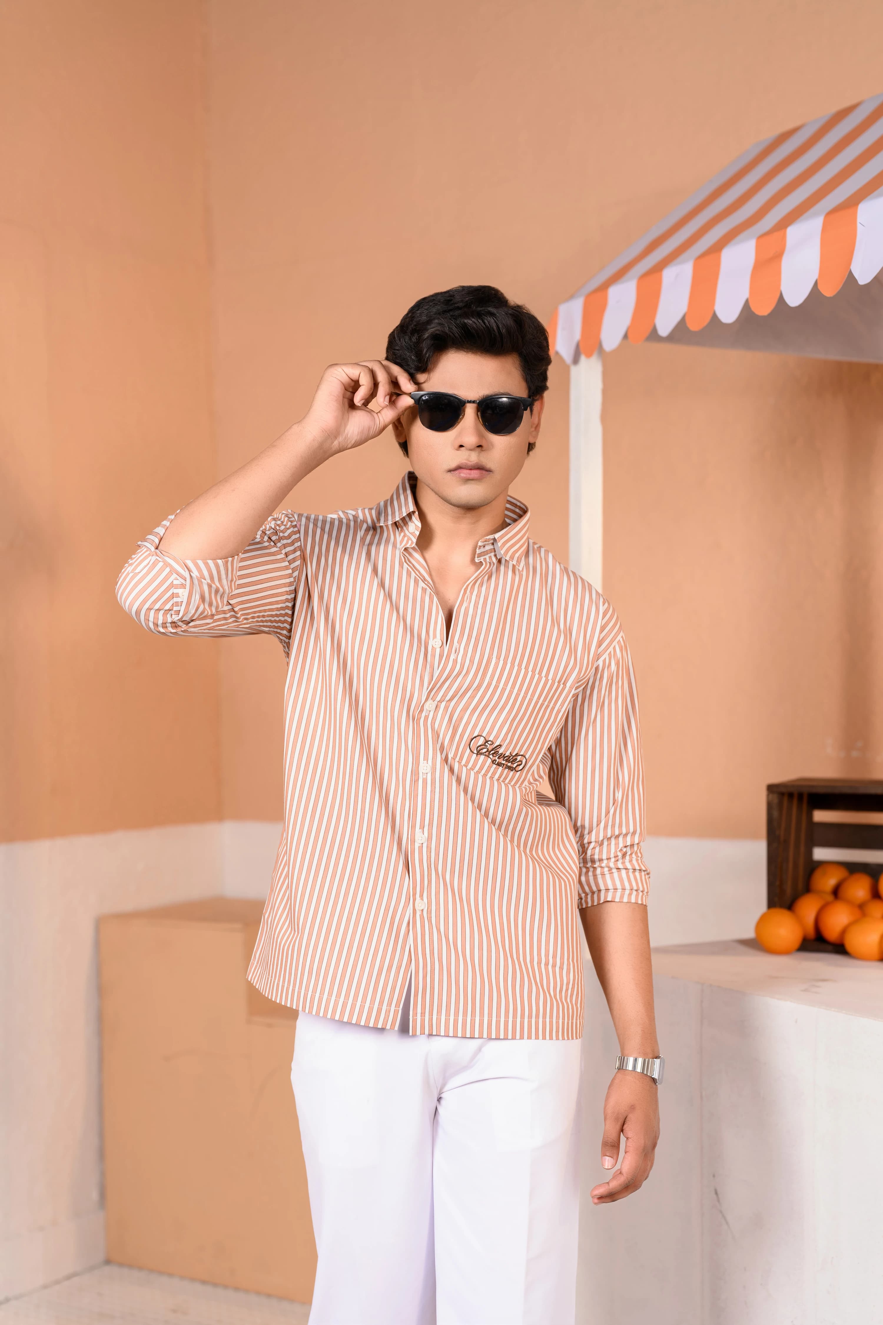 Casual Embo Stripe Shirt | Brown thumbnail 4