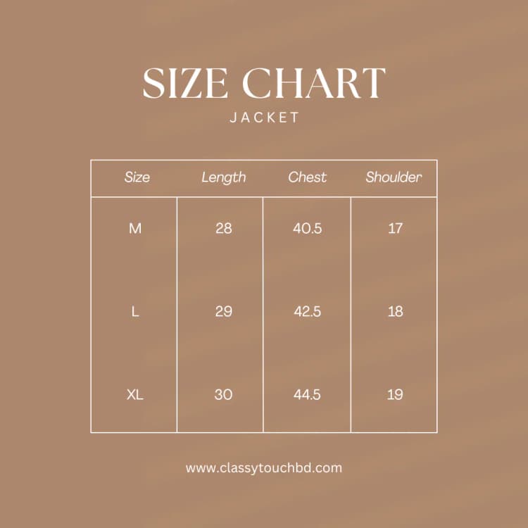 Imported Leather Jacket - Brown Size Chart