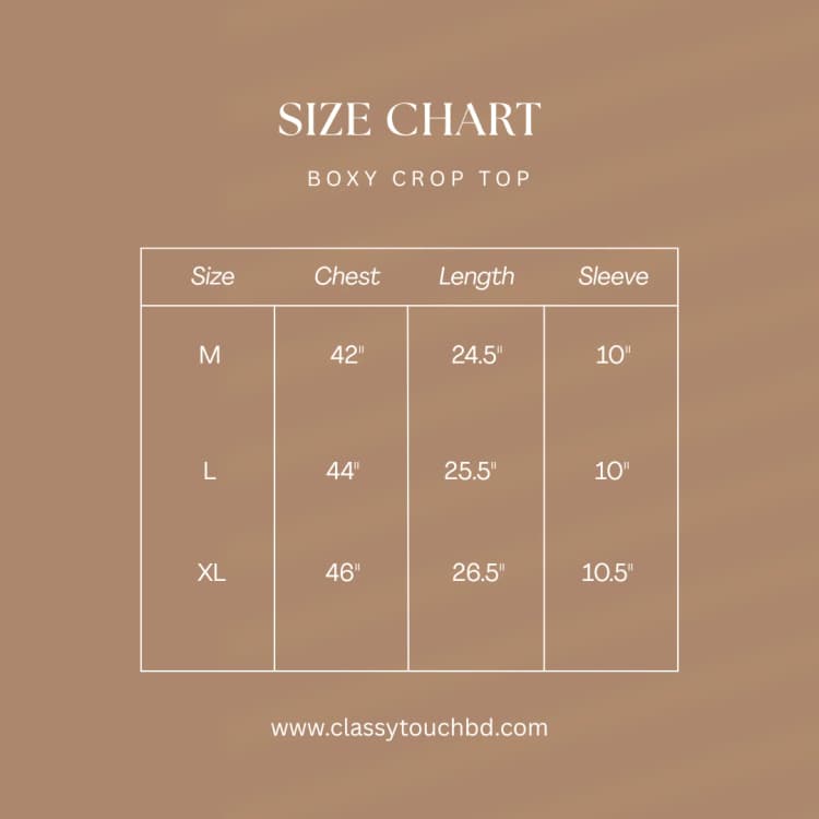 Boxy Cropped Tee | Chocolate Size Chart