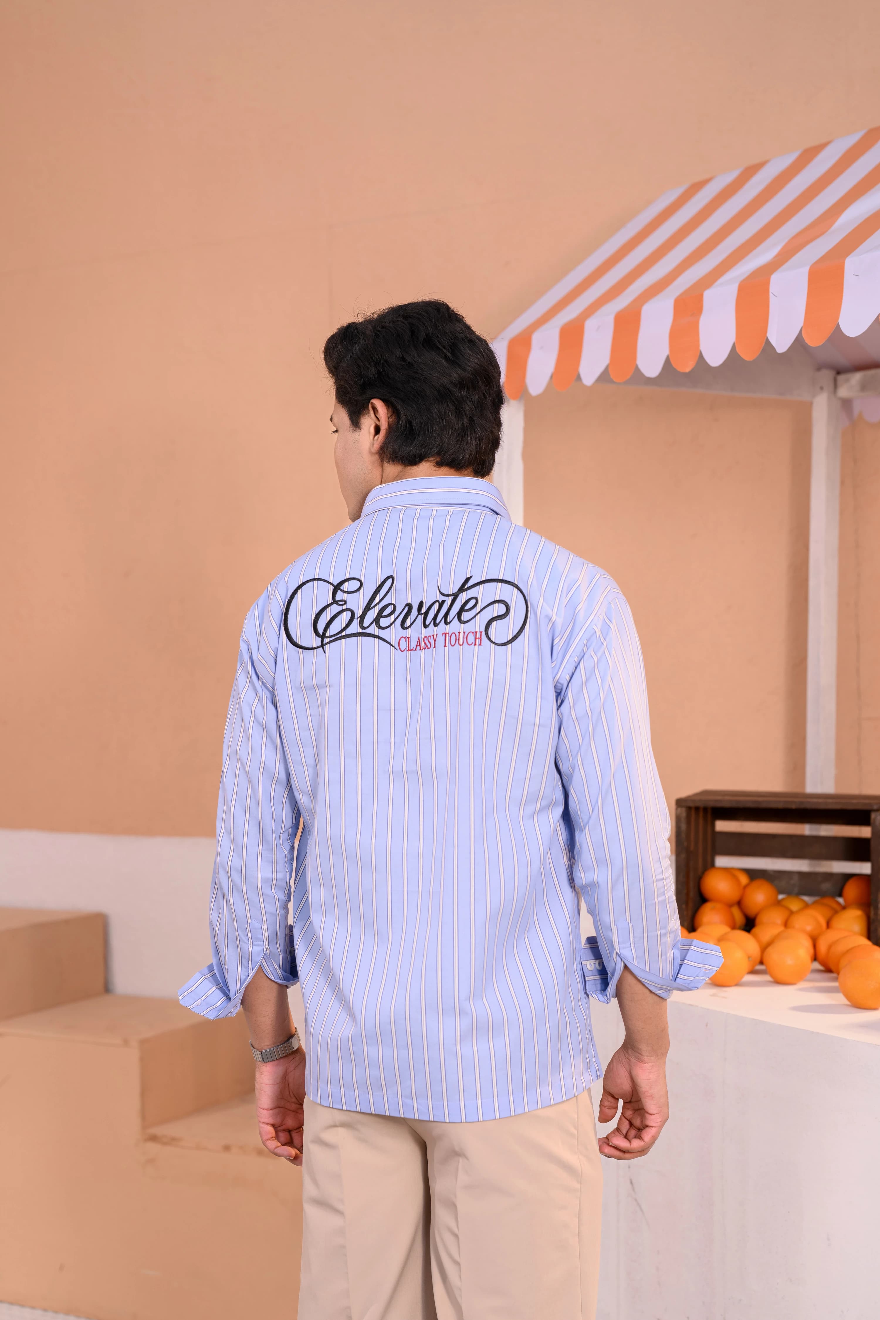 Casual Embo Stripe Shirt | Light blue thumbnail 1