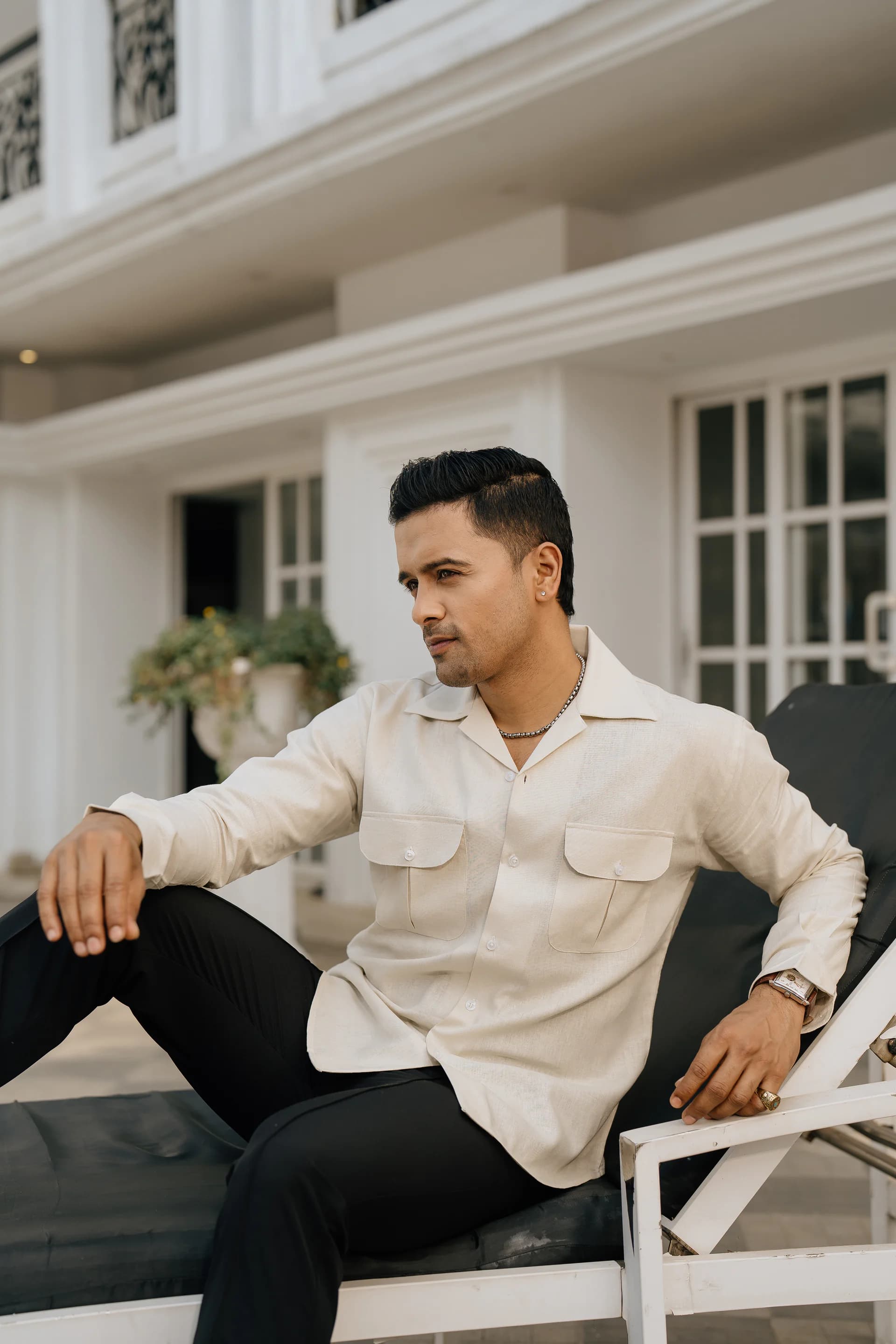 Double Pocket Linen Shirt - Off white thumbnail 3
