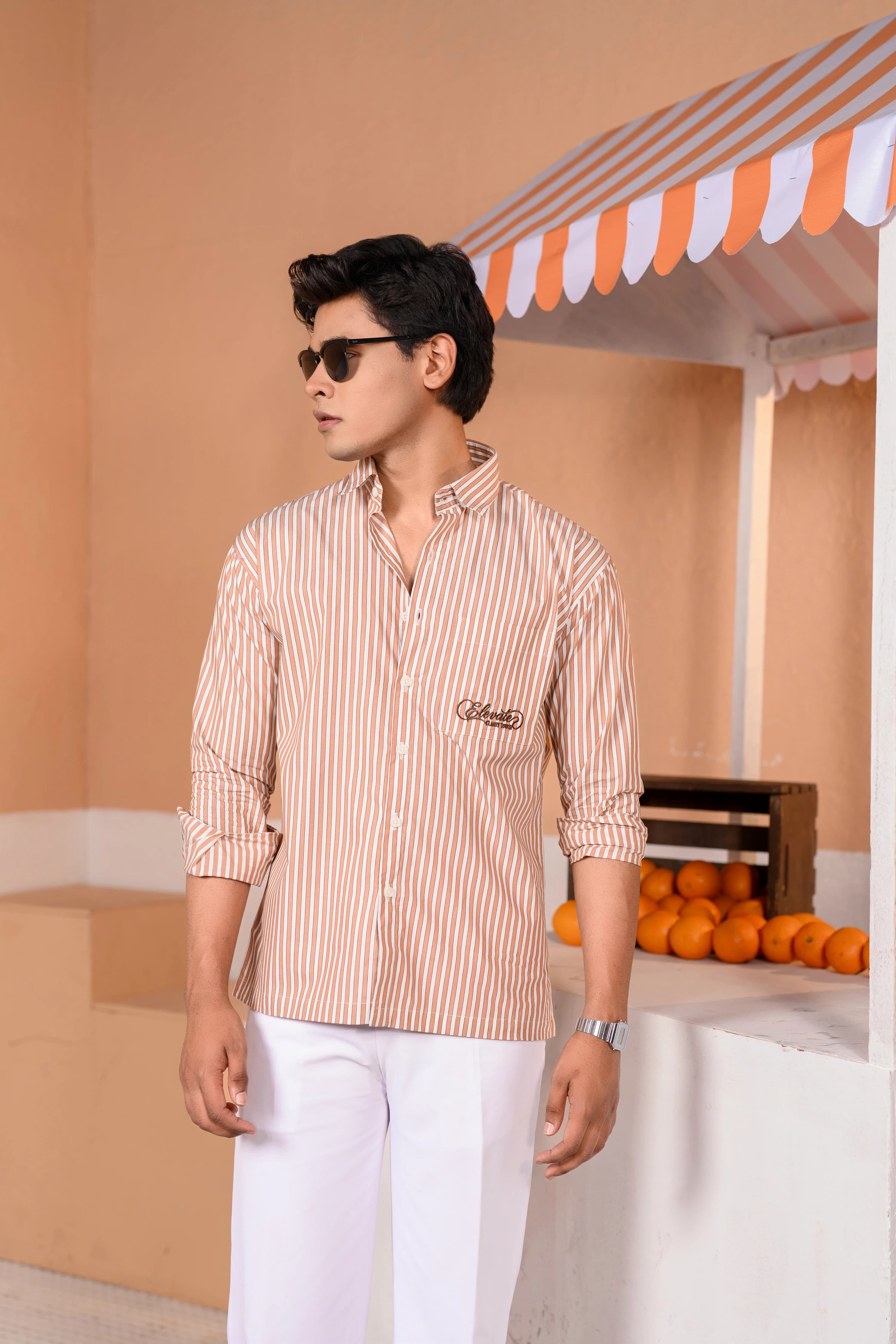 Casual Embo Stripe Shirt | Brown thumbnail 1