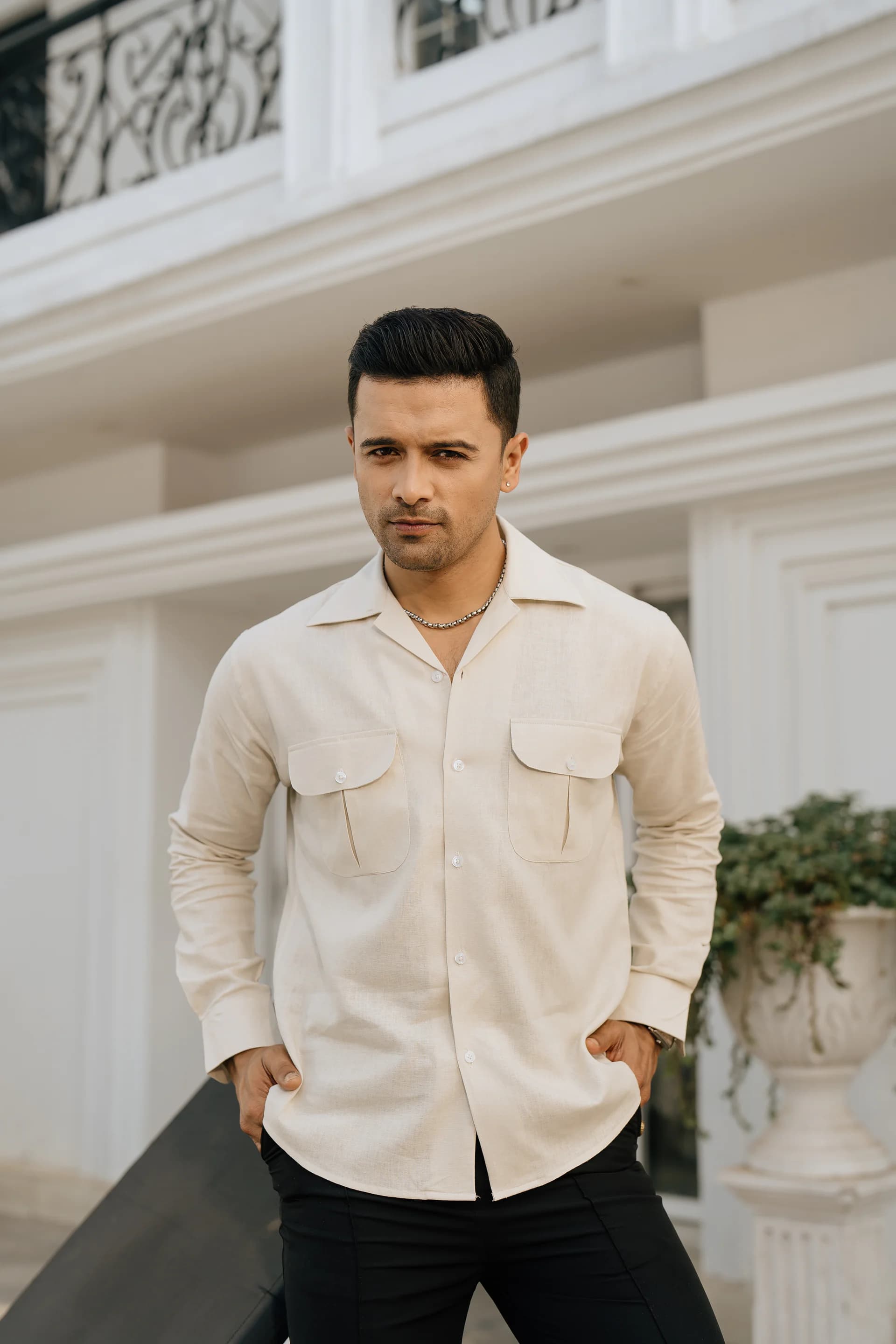 Double Pocket Linen Shirt - Off white thumbnail 2