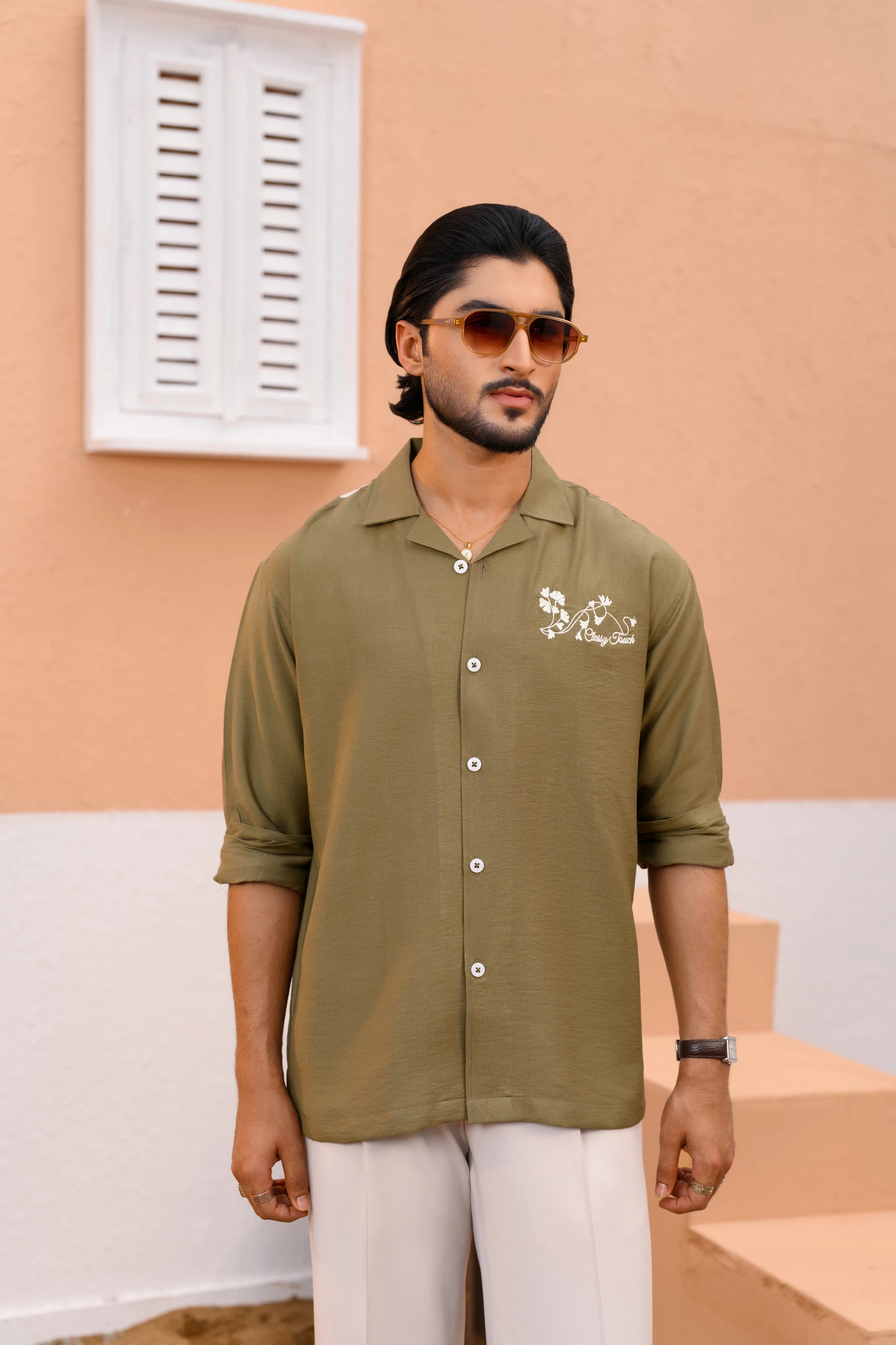 Floral Embo Shirt | Olive thumbnail 4