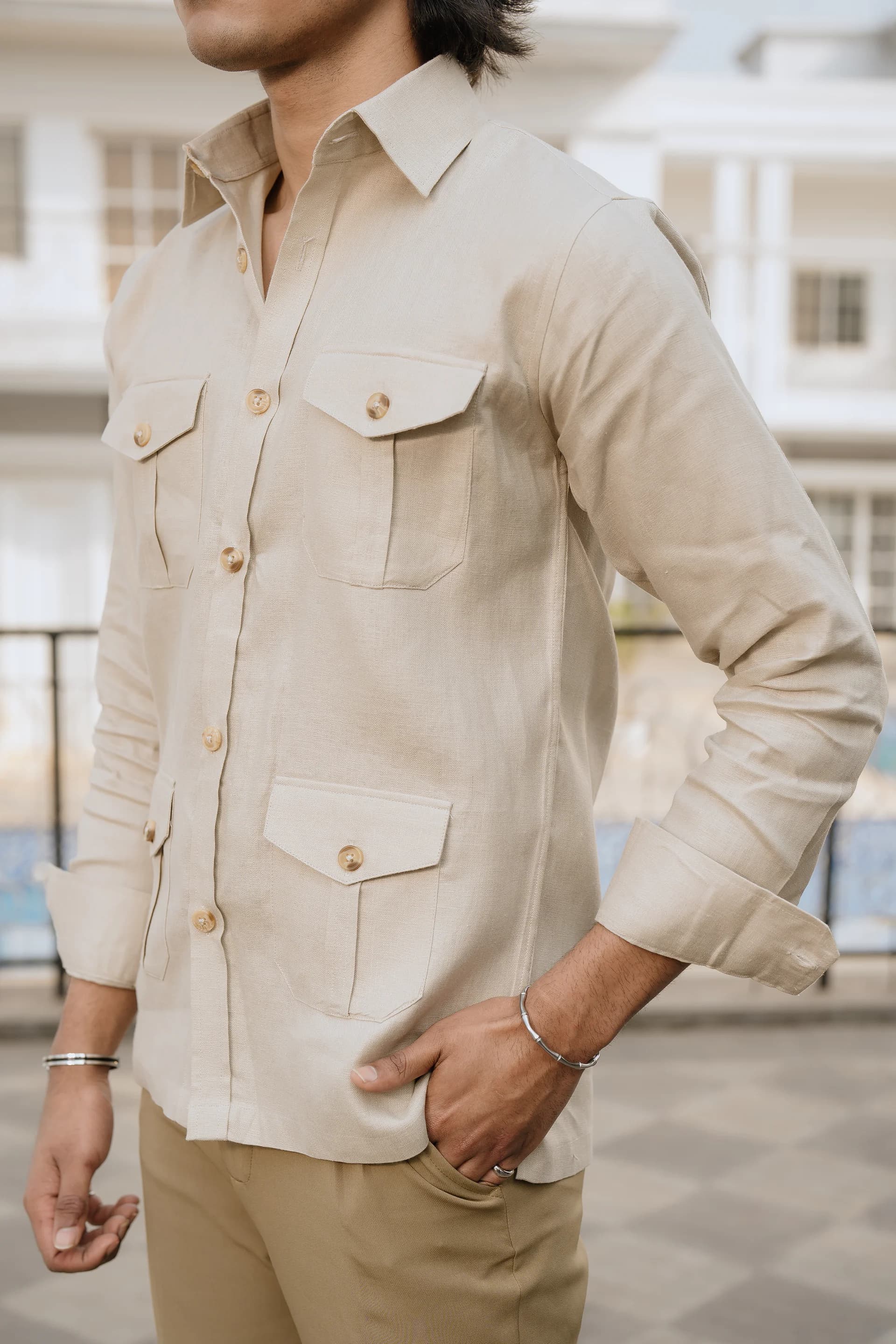 Safari Linen Shirt - Beige thumbnail 3