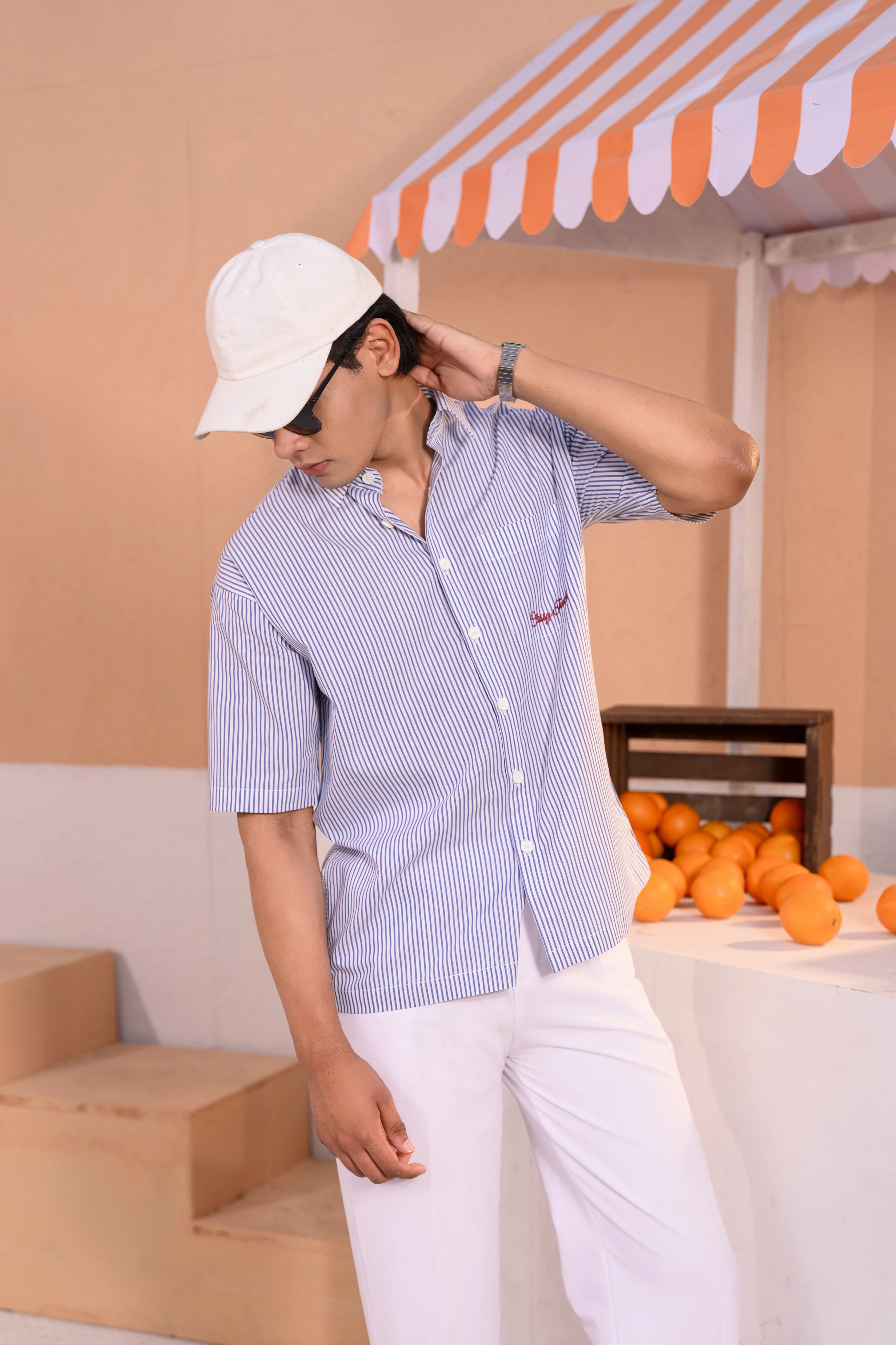 Stripe Boxy Shirt | Blue thumbnail 1