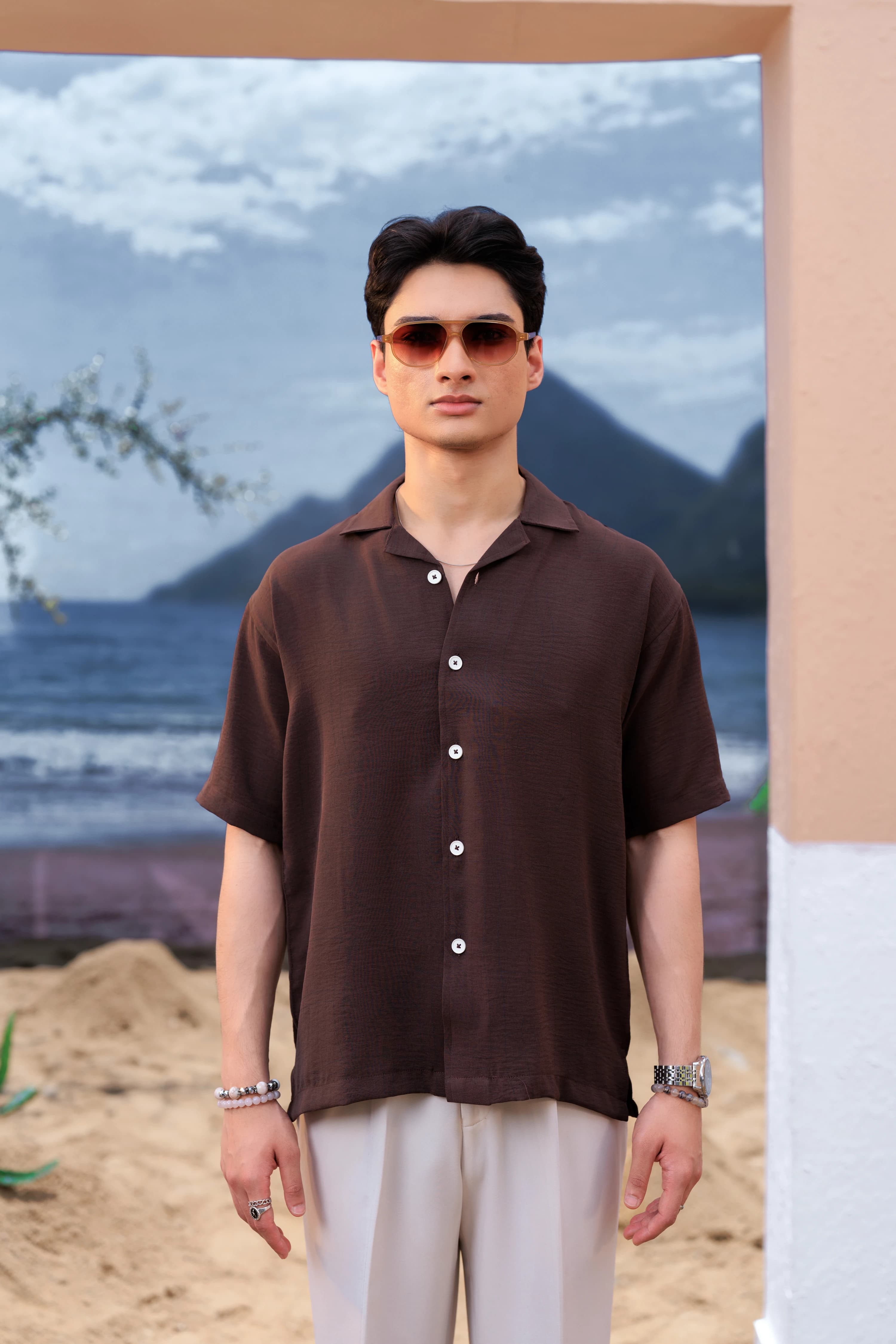 Half  Crop Boxy Shirt | Coffee thumbnail 2