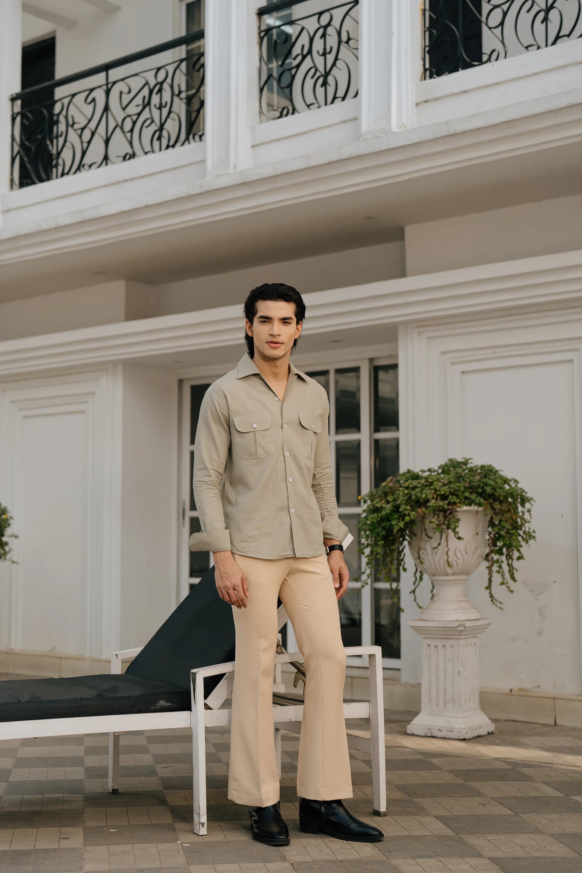 Double Pocket Linen Shirt - Light Olive thumbnail 2
