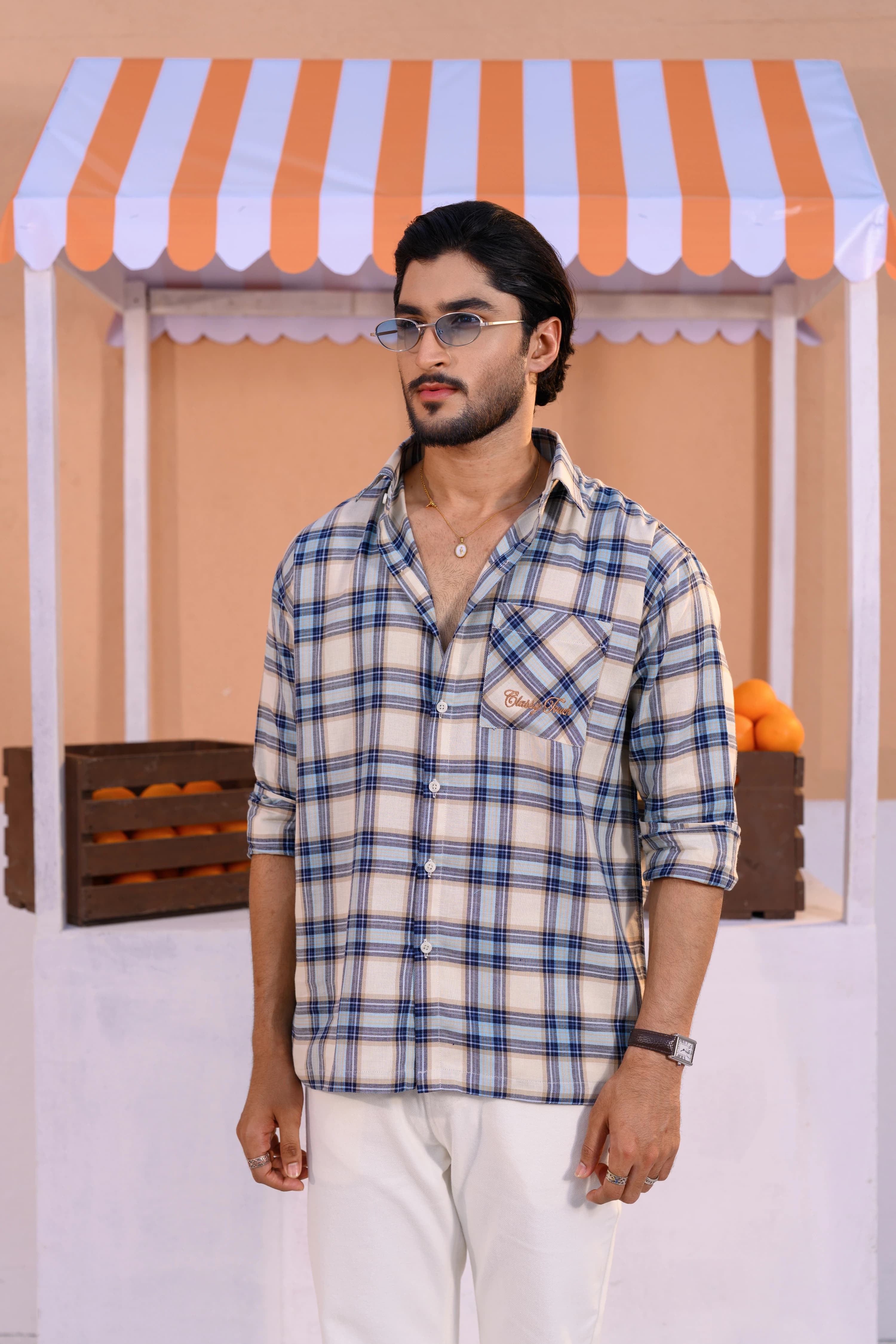 Casual Check Shirt - Mid Blue thumbnail 1