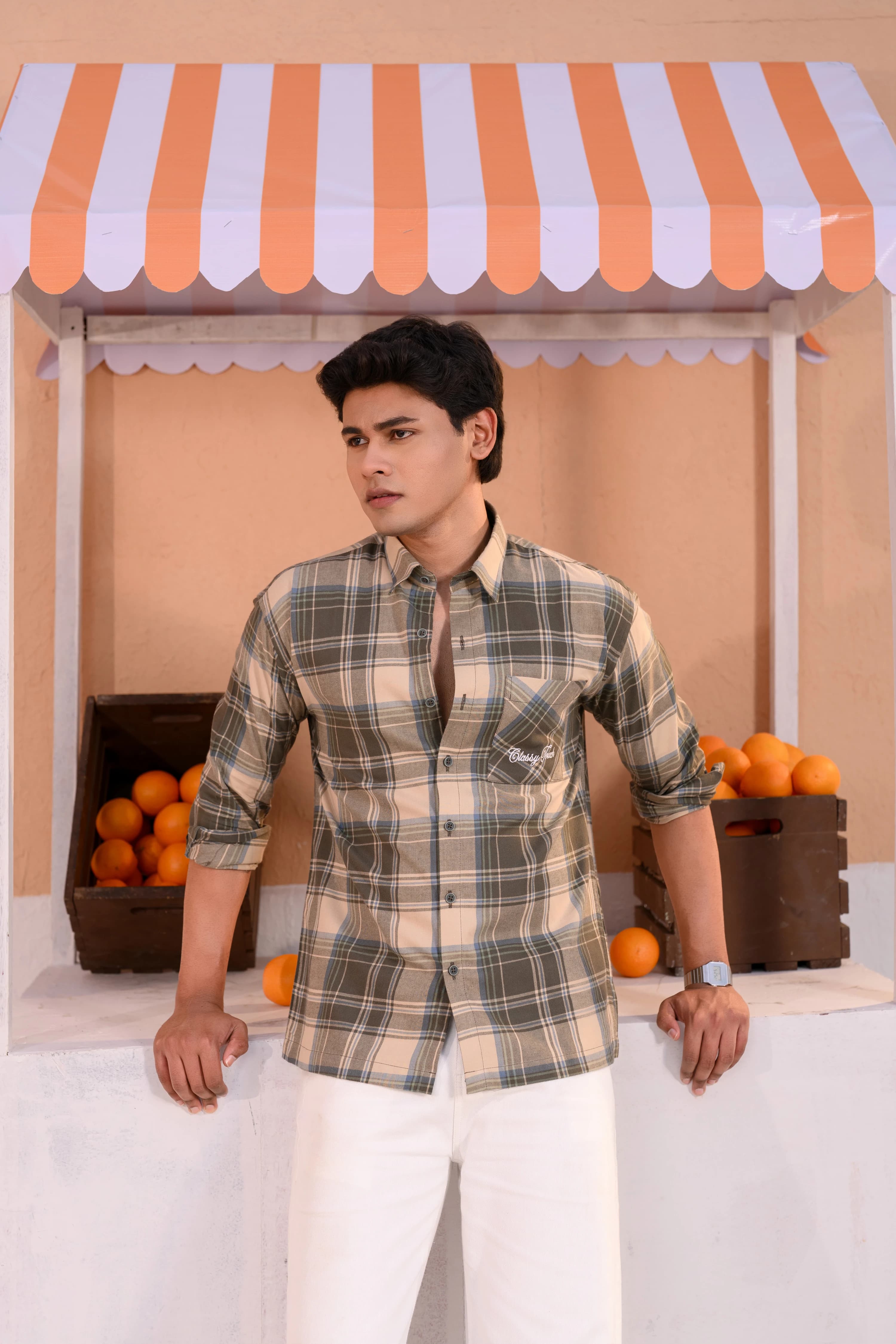 Casual Check Shirt - Olive thumbnail 1