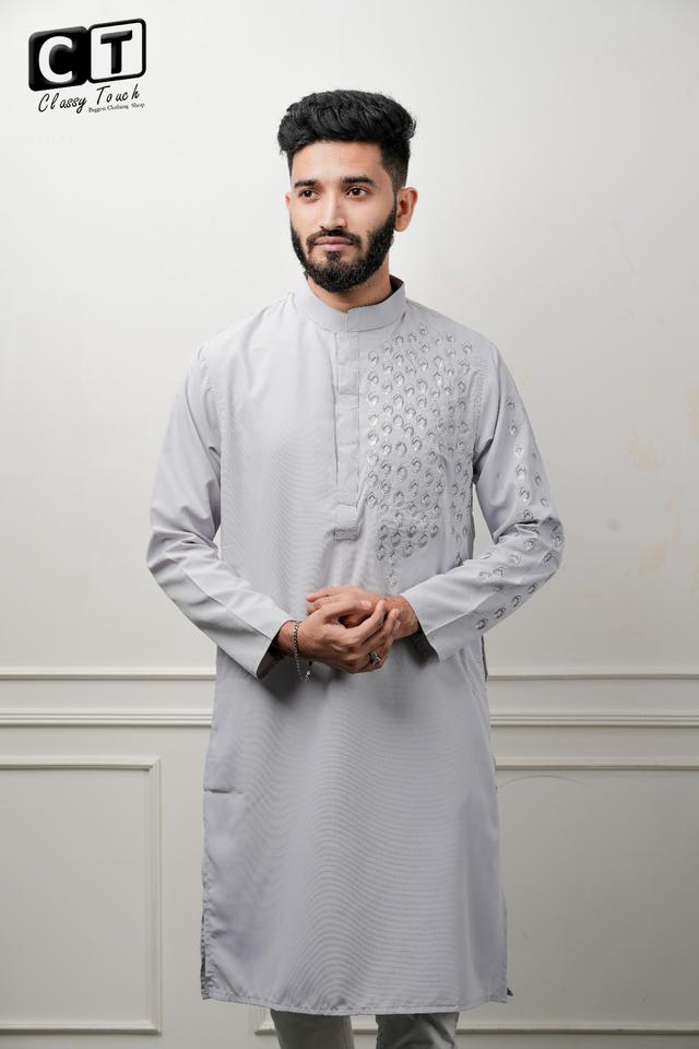 Ash grey - Designer Embroidery Panjabi 