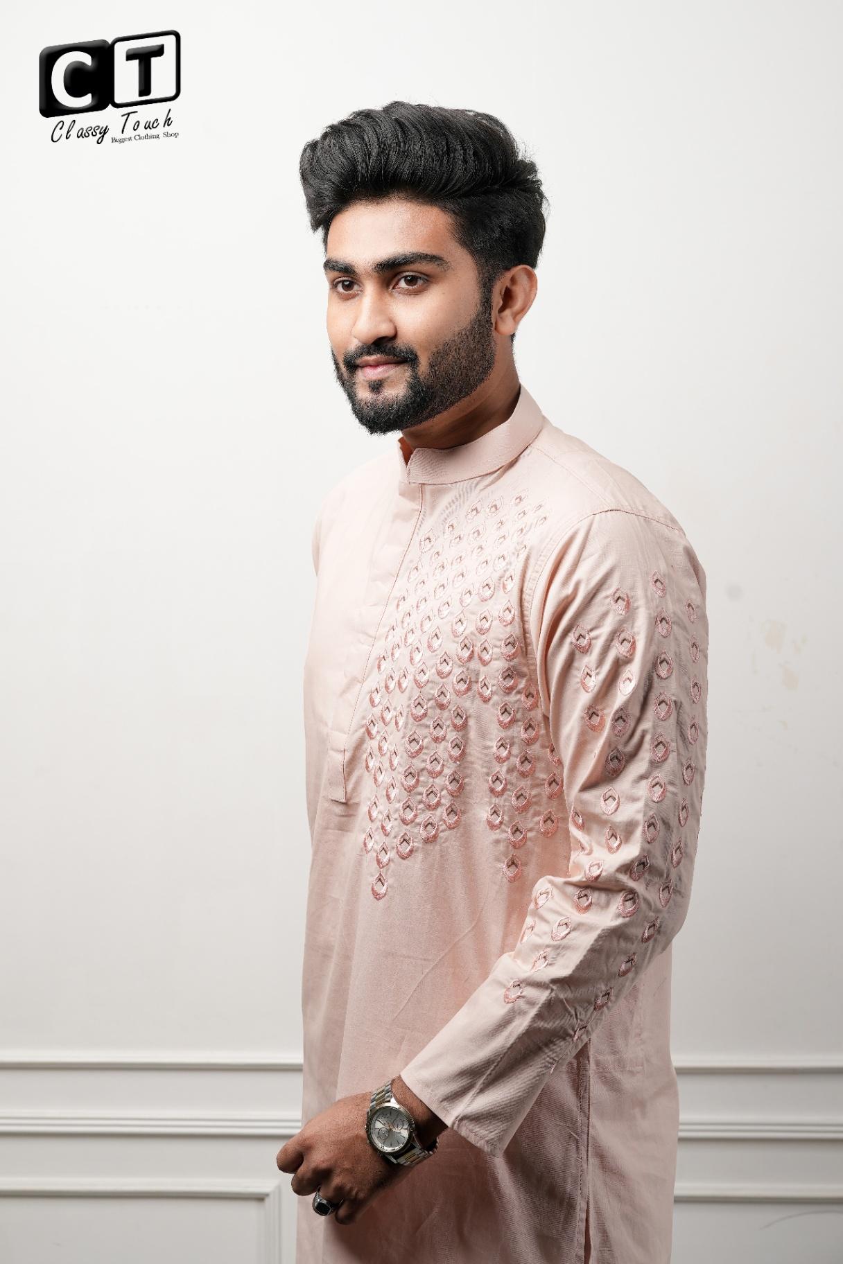 Pale pink - Designer Embroidery Panjabi 