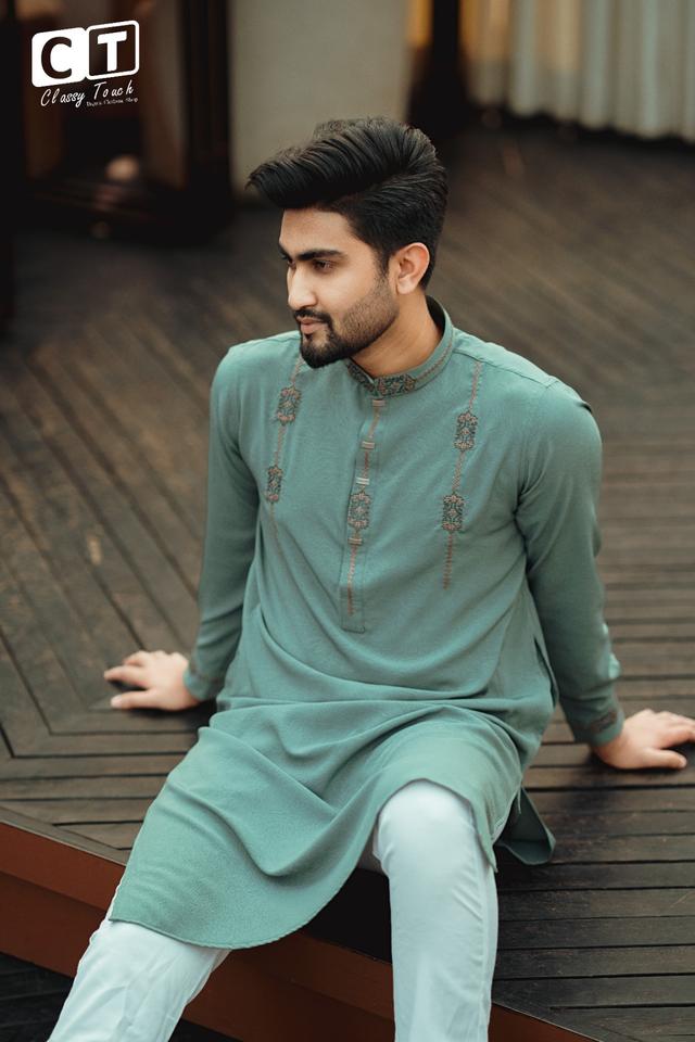 Olive - Premium Designer Embroidery Panjabi 