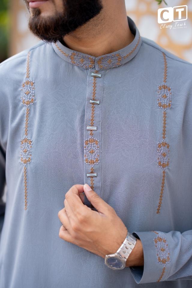 Ash grey - Premium Designer Embroidery Panjabi 