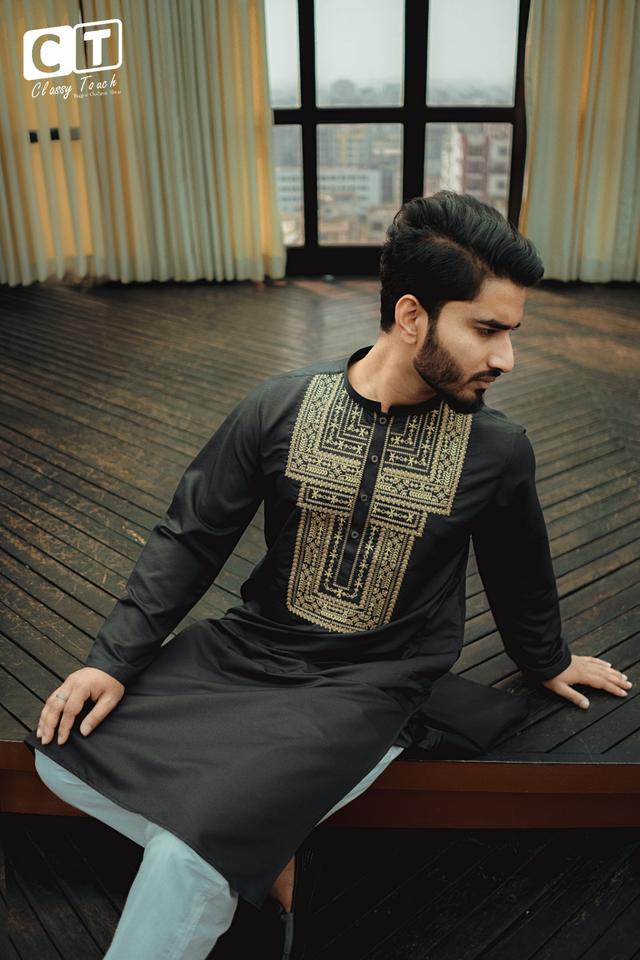 Black - Premium Designer Embroidery Panjabi 