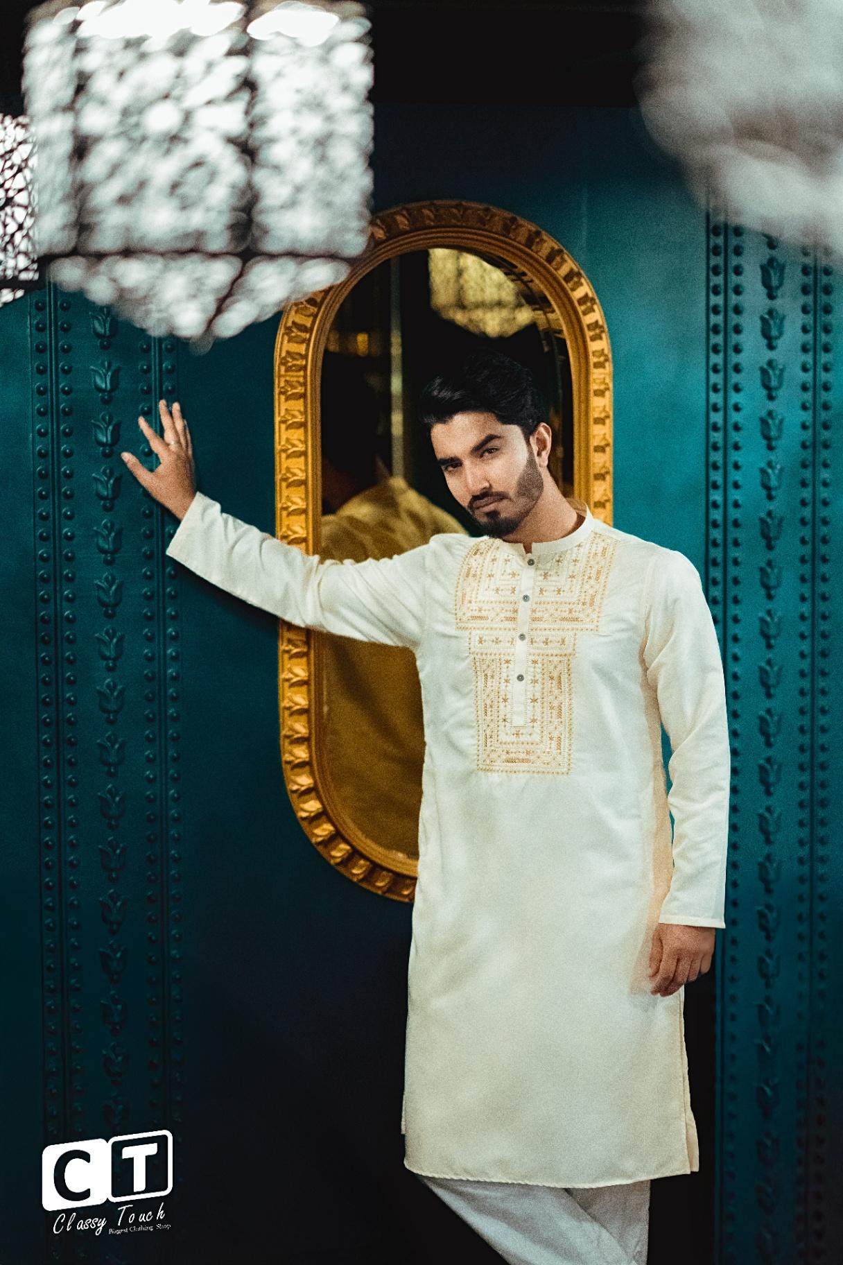 Off white - Premium Designer Embroidery Panjabi 