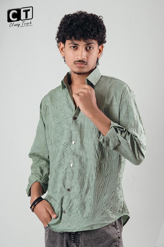 Light Olive - Puff Textured casual shirt