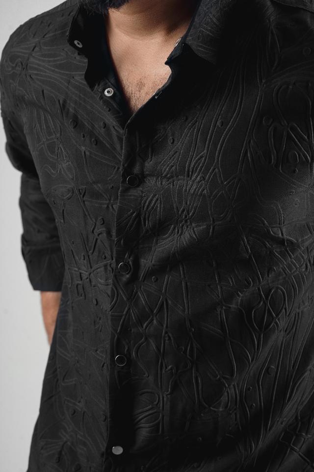 Black - Puff Textured casual shirt